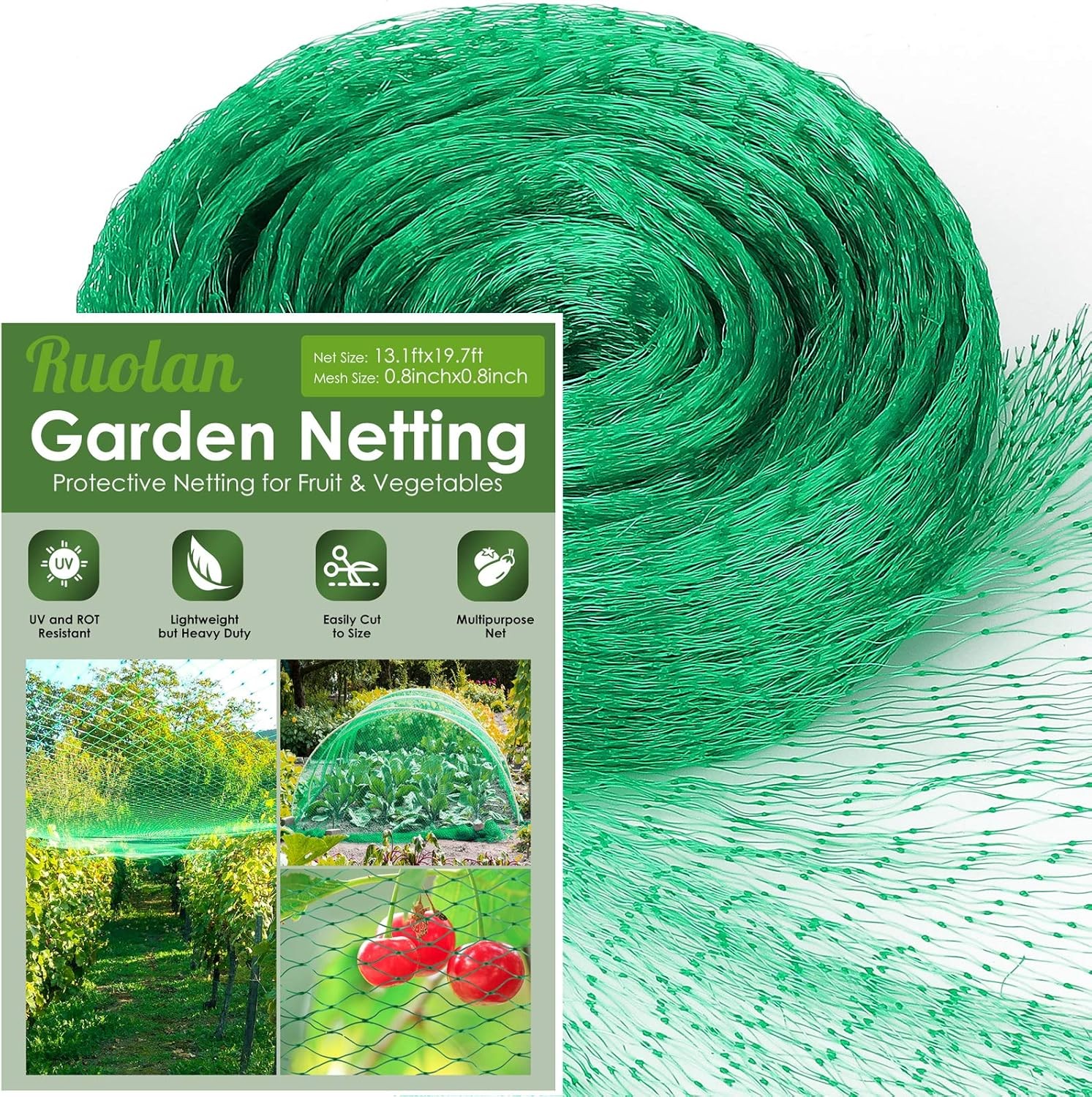 Bird Netting for Garden Protect Vegetable Plants and Fruit 13X20, Green