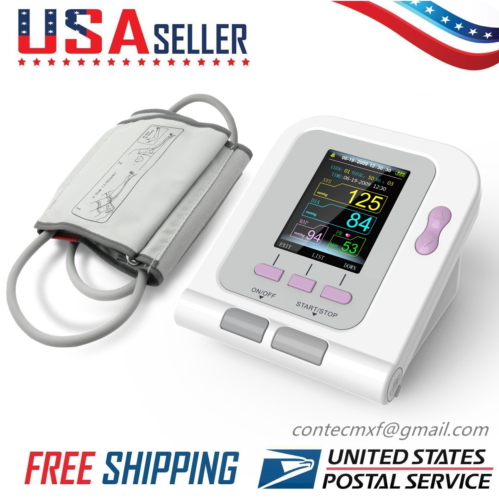 CONTEC Digital Arm Blood Pressure Monitor NIBP Meter Spo2 Sensor Adult Infant,US