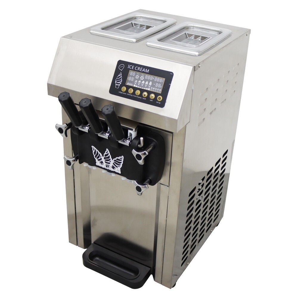110V Fully Automatic 3 Flavors Soft Serve Ice Cream Maker Pre-cooling&Freshness