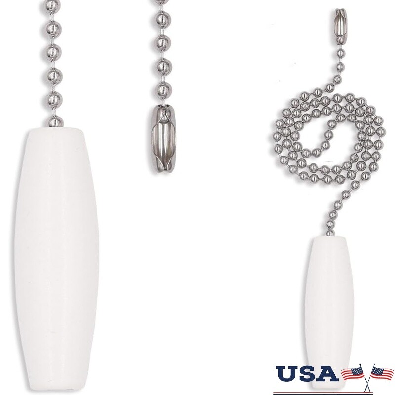 Ceiling Fan Pull Chain 2 Pack Stainless Steel Wooden Pendant Extension Decor New