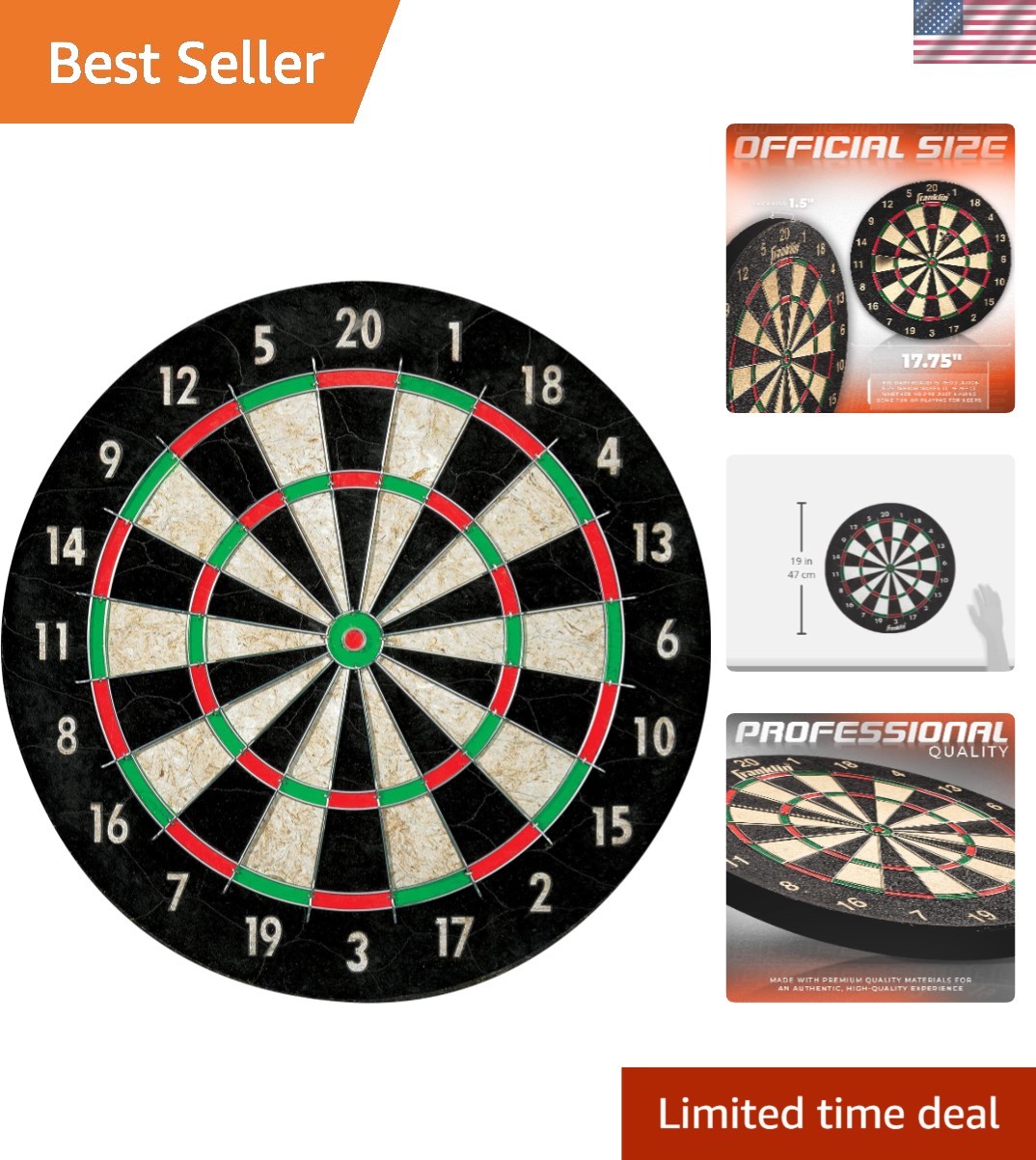 Professional 18-Inch Sisal Dartboard - Regulation Size with Steel Wire & Bracket