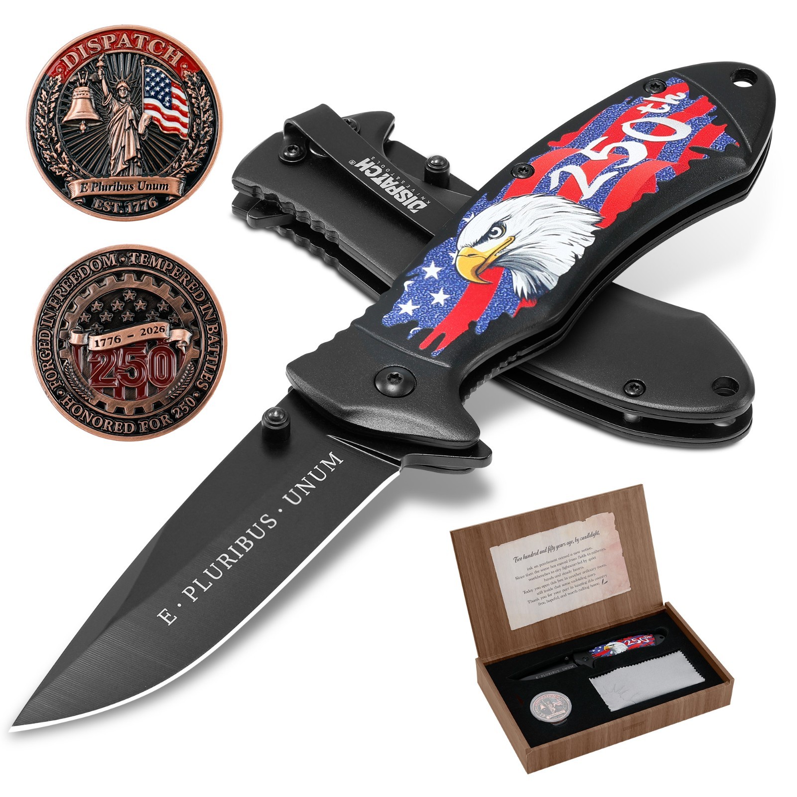 Dispatch 250th Anniversary Collectible Pocket Knife with Commemorative Coin