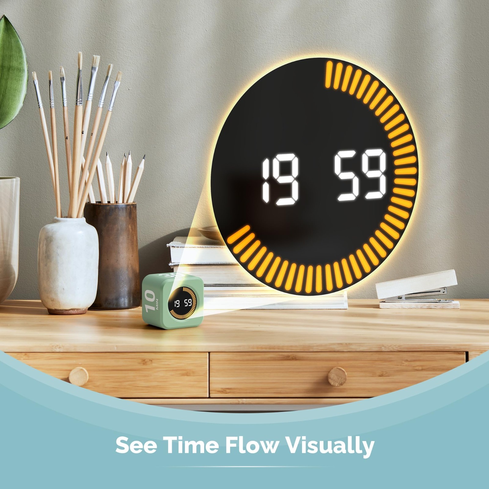 Visual Cube Pomodoro Timer - LED Countdown, Silent Flip, 5/10/30/60 Min Presets