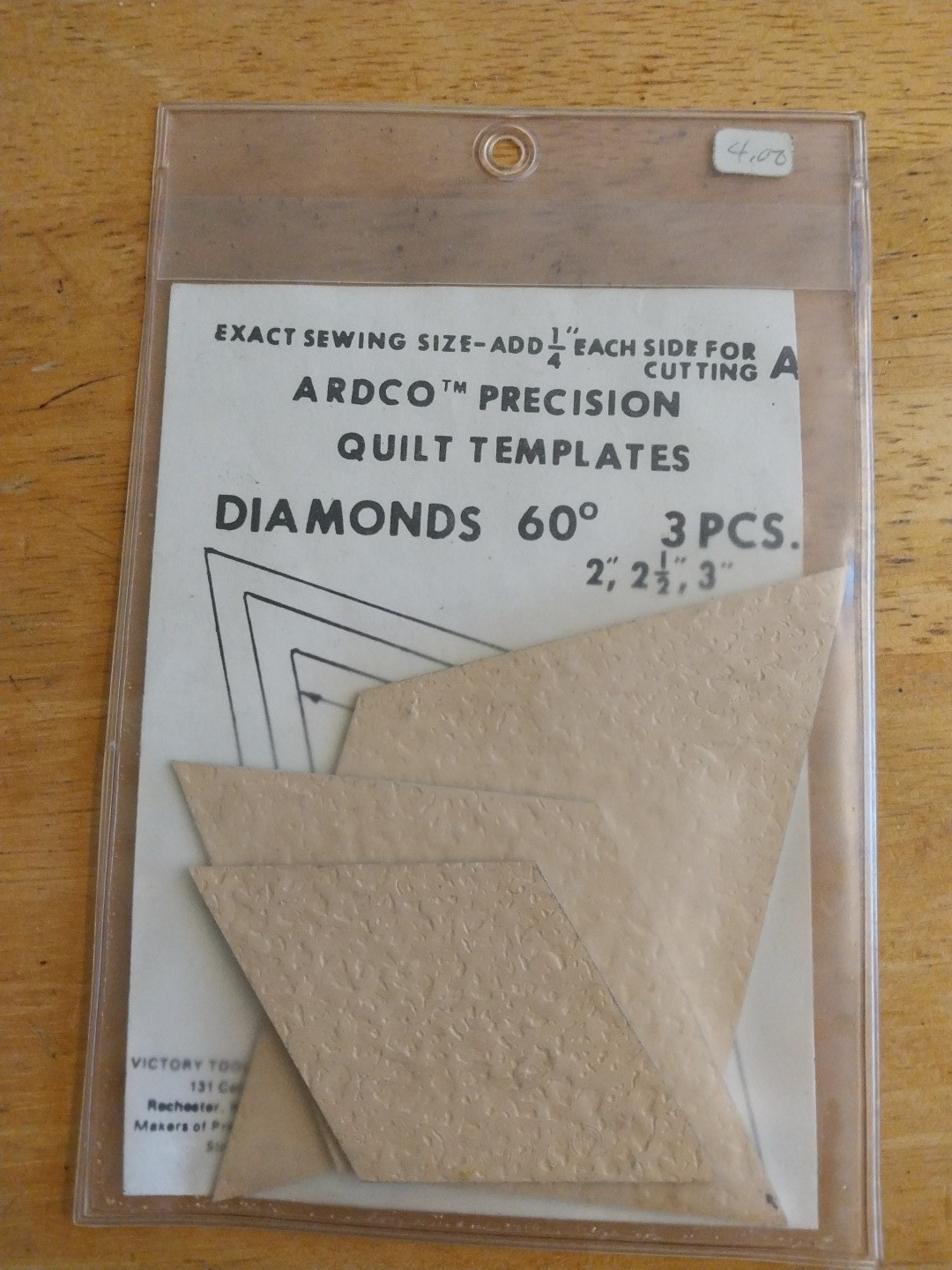 Ardco Quilt Template Diamond 60 Degree 3 Pcs