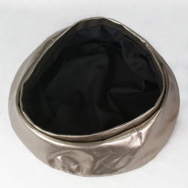Vintage Women Patent Leather Beanie Beret Military Cap French Flat Hat Faddish