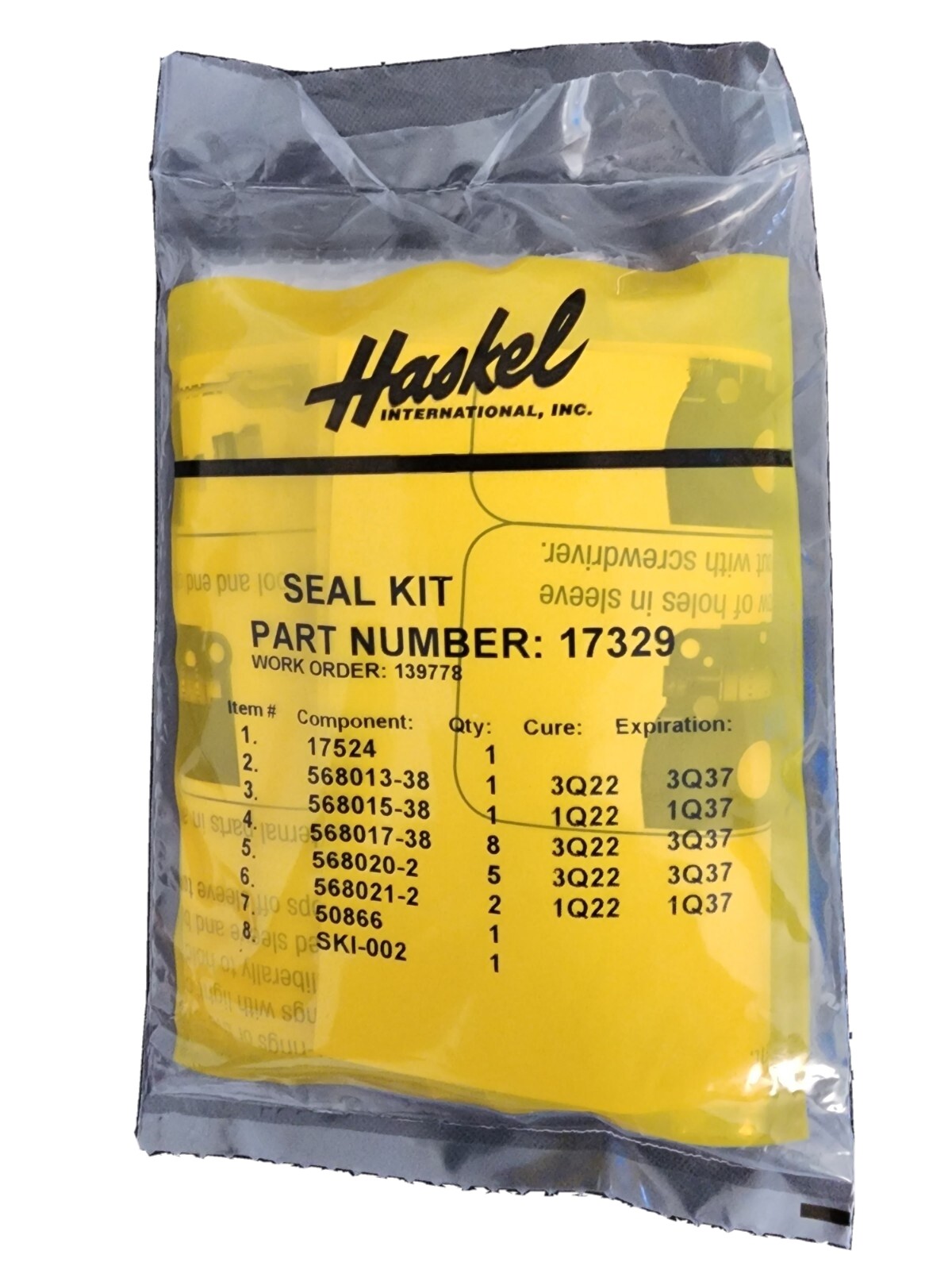 Haskel 17329 air cycling Seal Kit