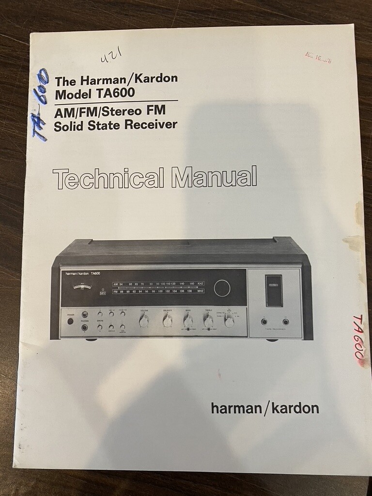 HARMAN KARDON TA600 TA-600 Service Manual *ORIGINAL* BOOK OR PDF-FREE SHIPPING