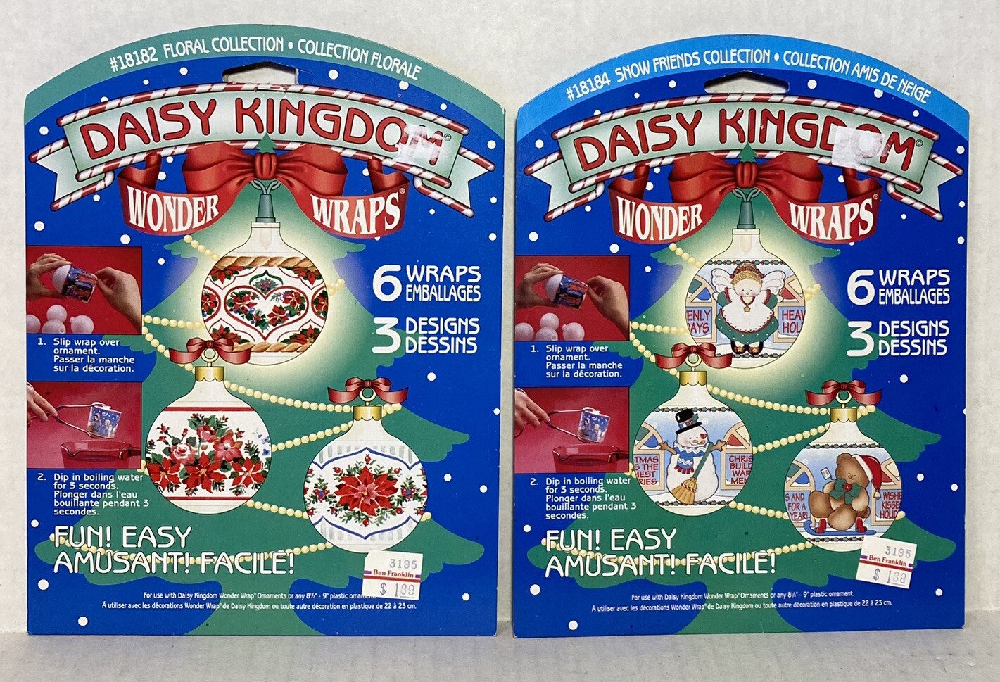 Daisy Kingdom Christmas Ornament Wonder Wraps Vintage 1995 Lot Of 2 Holiday