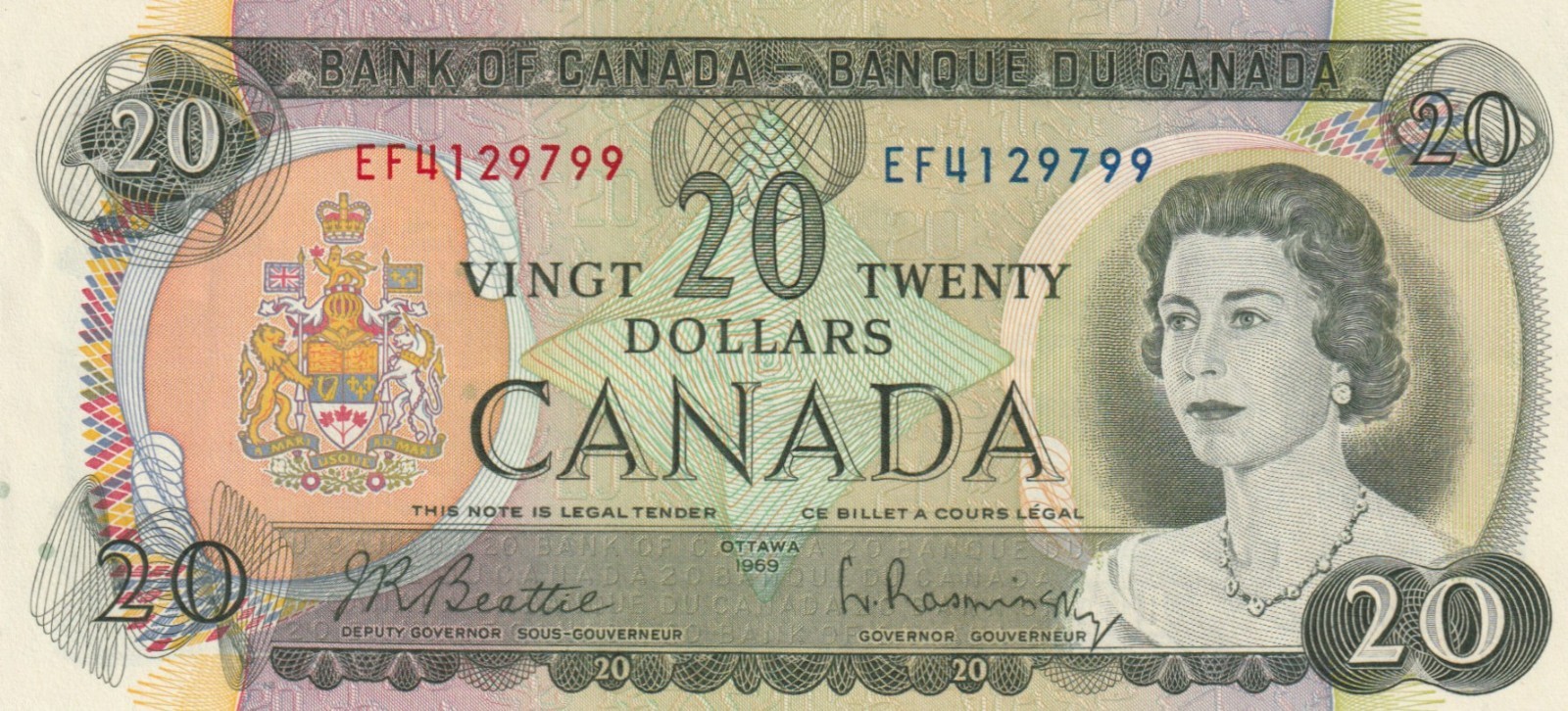 Canada 1969 20 Dollars AU Banknote Pick BC-50a