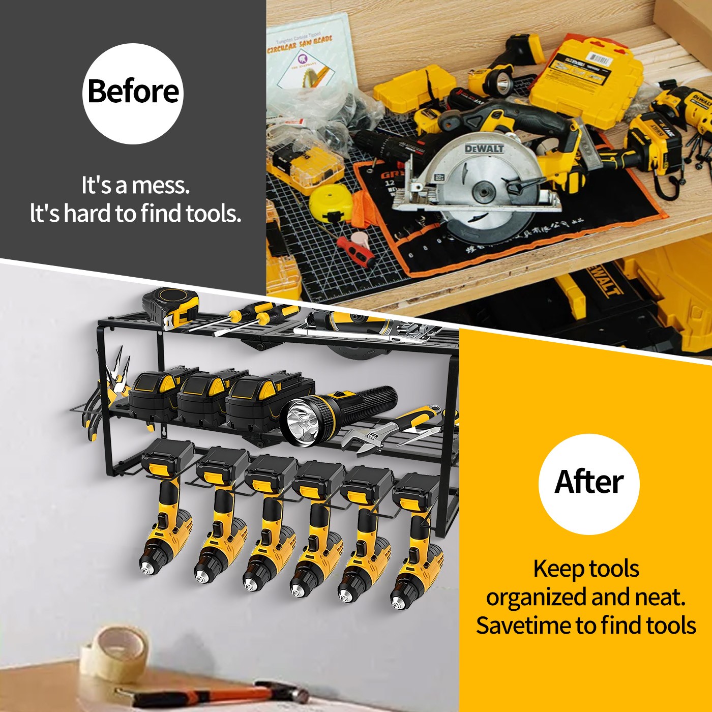 Power Tool Organizer Wall Mounted Power Tool Rack for 7 Drill Cordless Storage