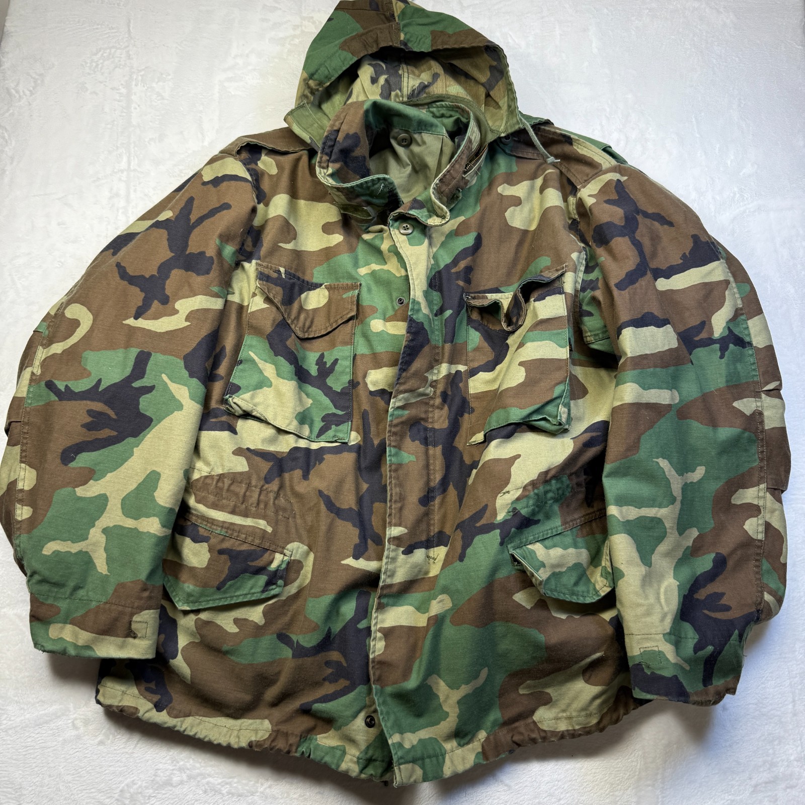 VTG Alpha Industries Woodland Camo Cold Weather Field Jacket Coat USA Made Sz XL