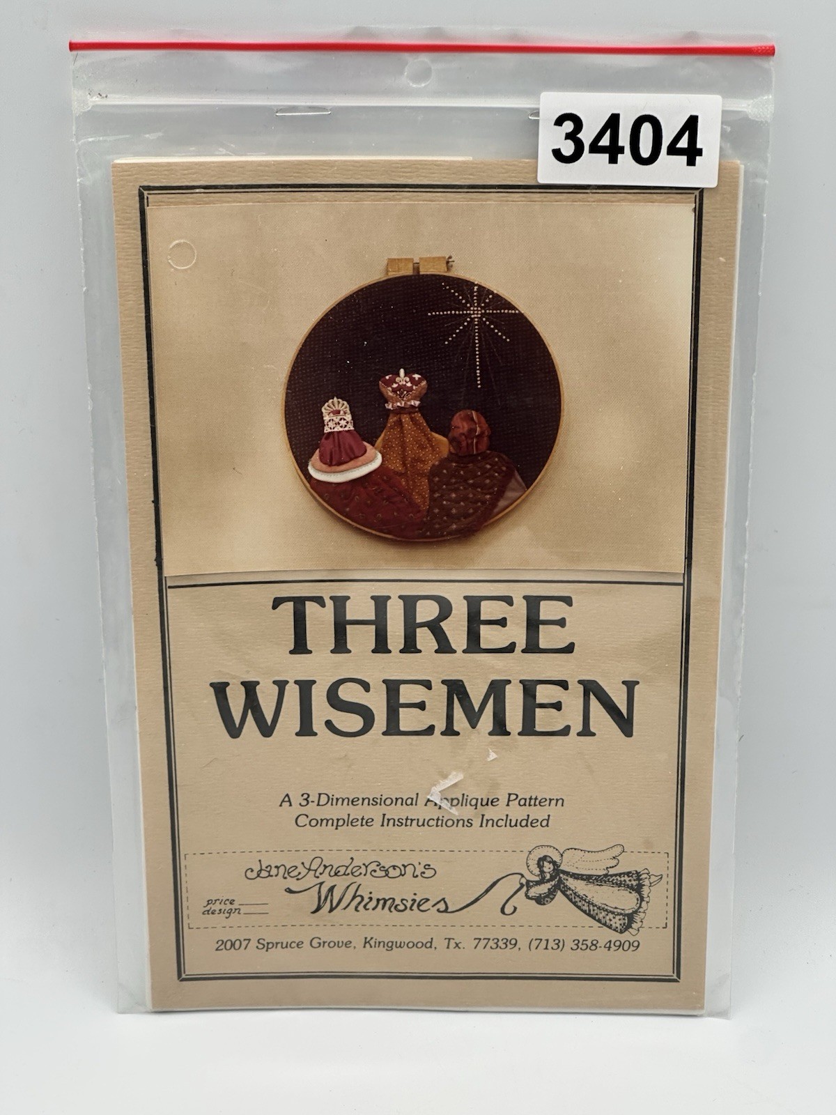 Three Wisemen 3 Dimensional Applique Pattern Jane Anderson's Whimsies UnCut 1983
