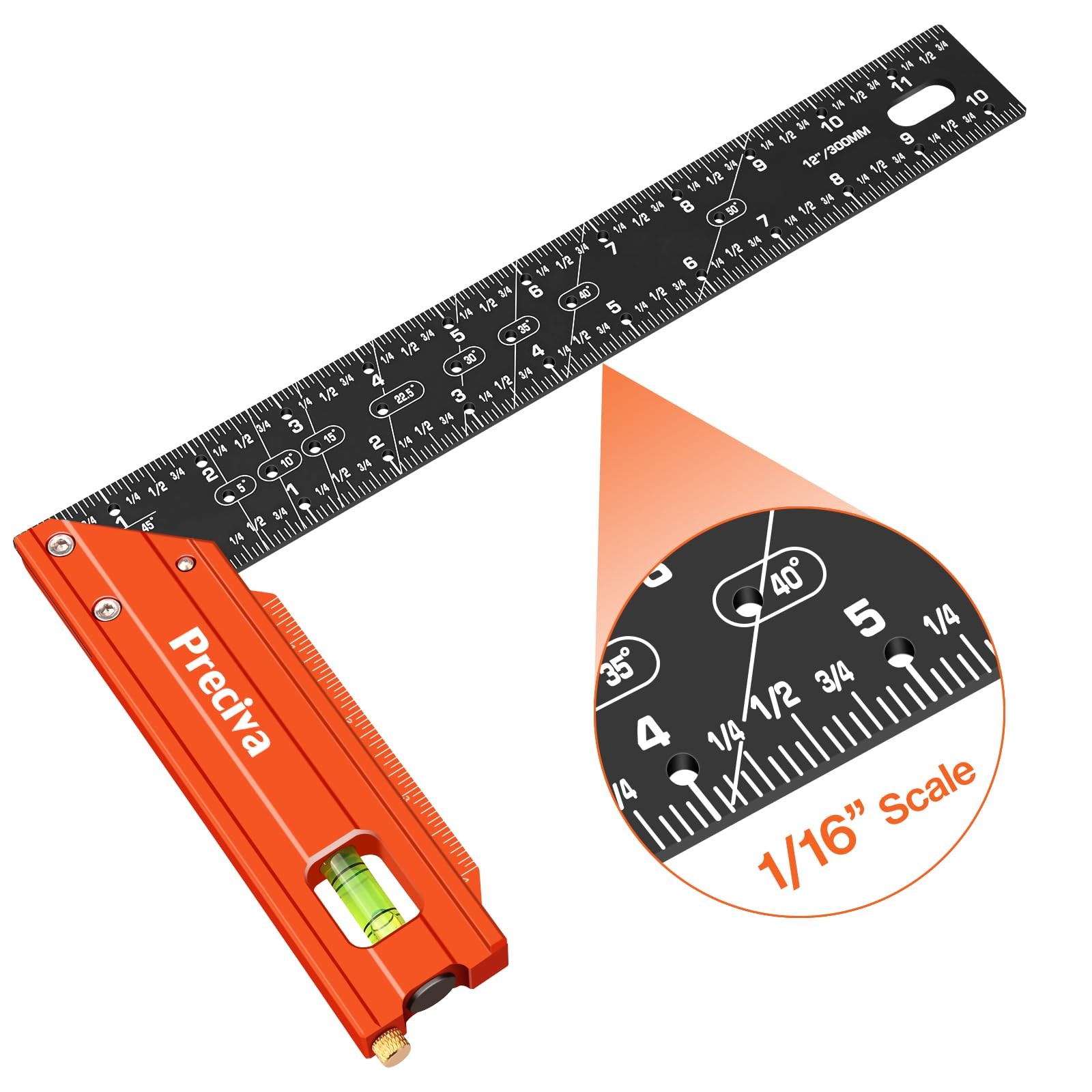12" Aluminum Carpenter Square (1/16" Scale)- Multifunctional Right Angle Rule...