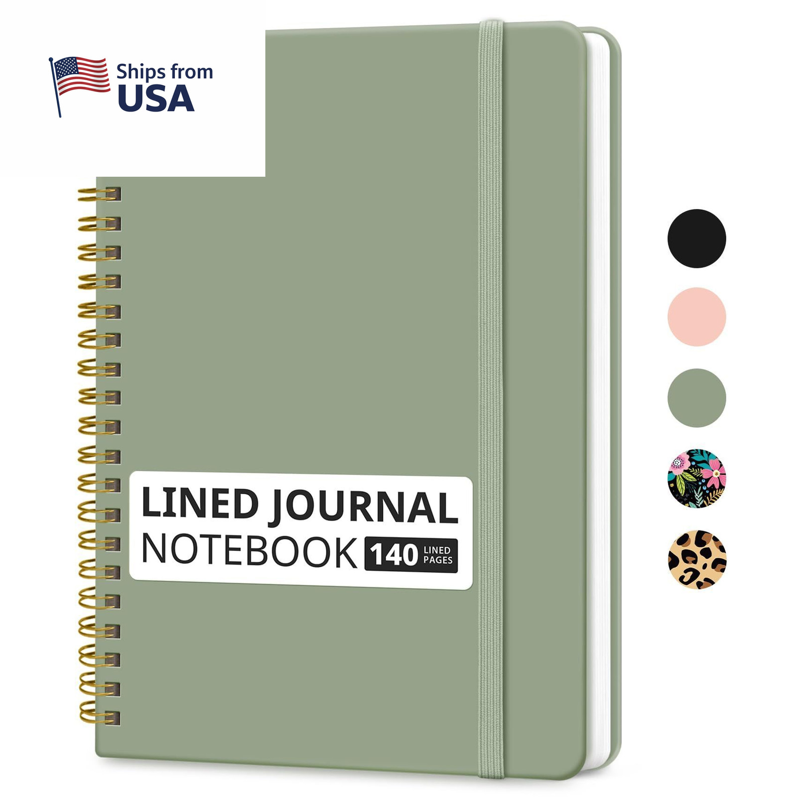 Taja Lined Spiral Journal Notebook for Women & Men, 140 Pages, A.Green