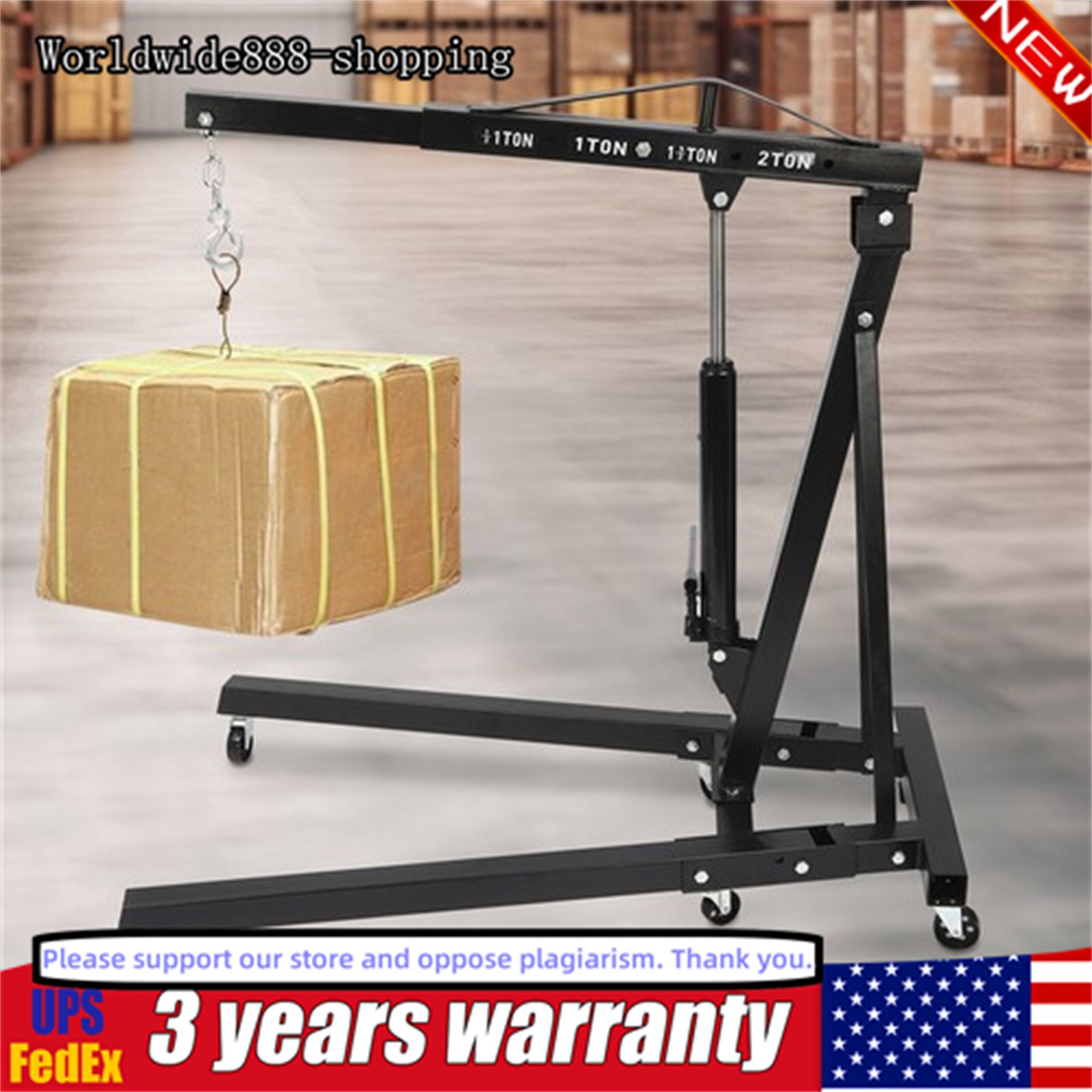 2 Ton  Folding Engine Motor Hoist Cherry Picker Shop Crane Lift Black Durable