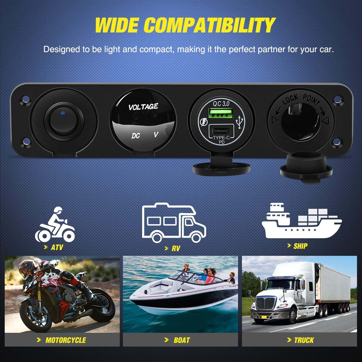 Nilight 4 in 1 ON/Off Charger Socket Panel PD Type C and QC 3.0 USB Socket Power
