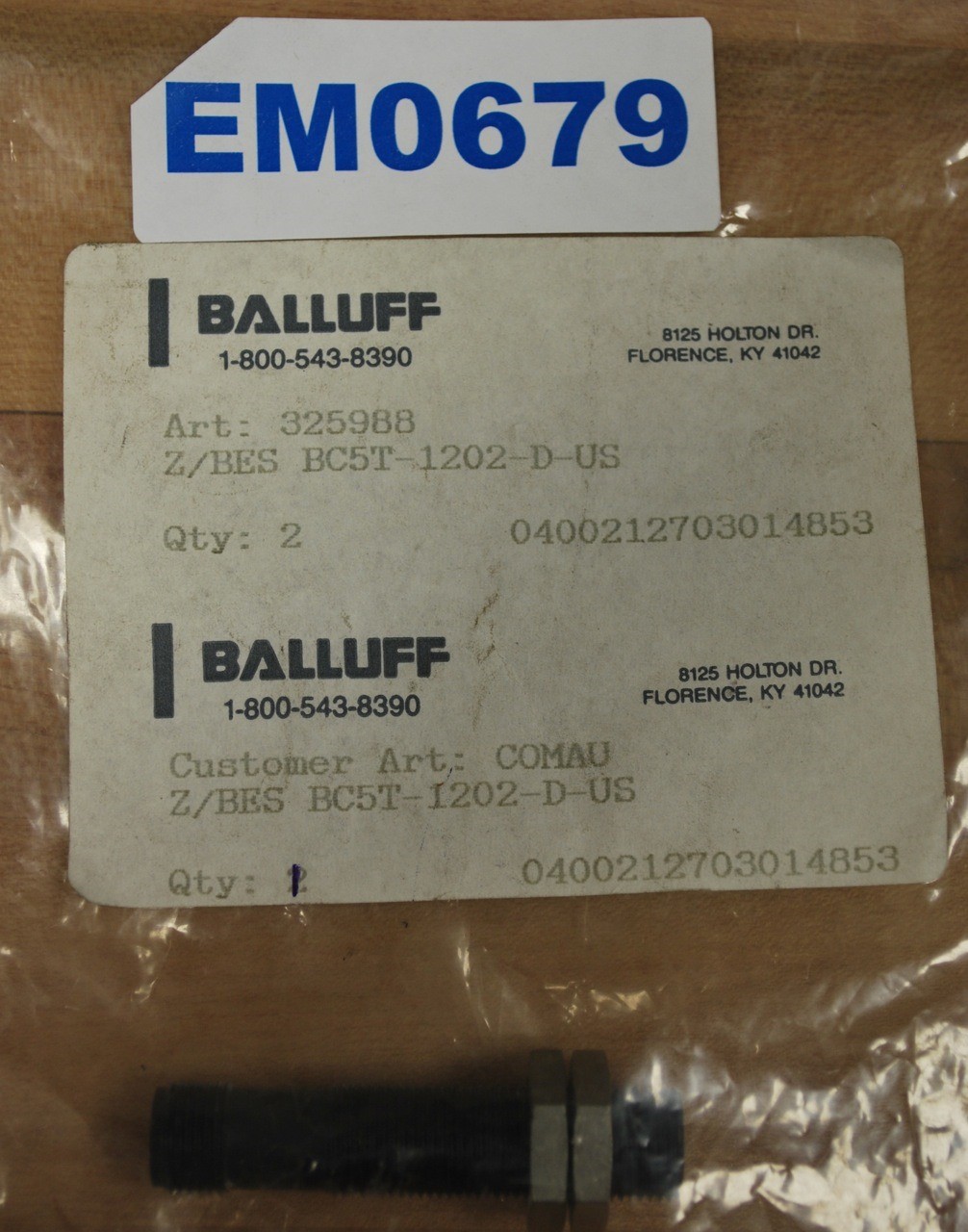 Balluff BES-BC5T-1202-D Proximity Switch, 12mm, Teflon Coated - NEW