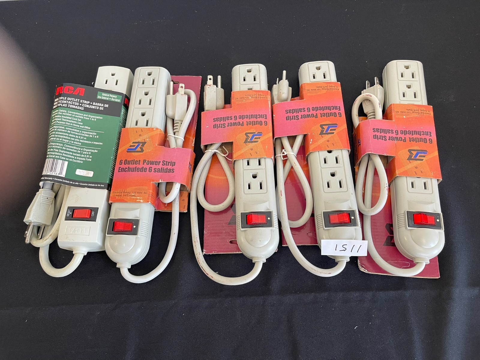 RCA AND OTHER BRANDS - 6 OUTLET PLUG STRIP 4' CHORD (LOT OF 5)