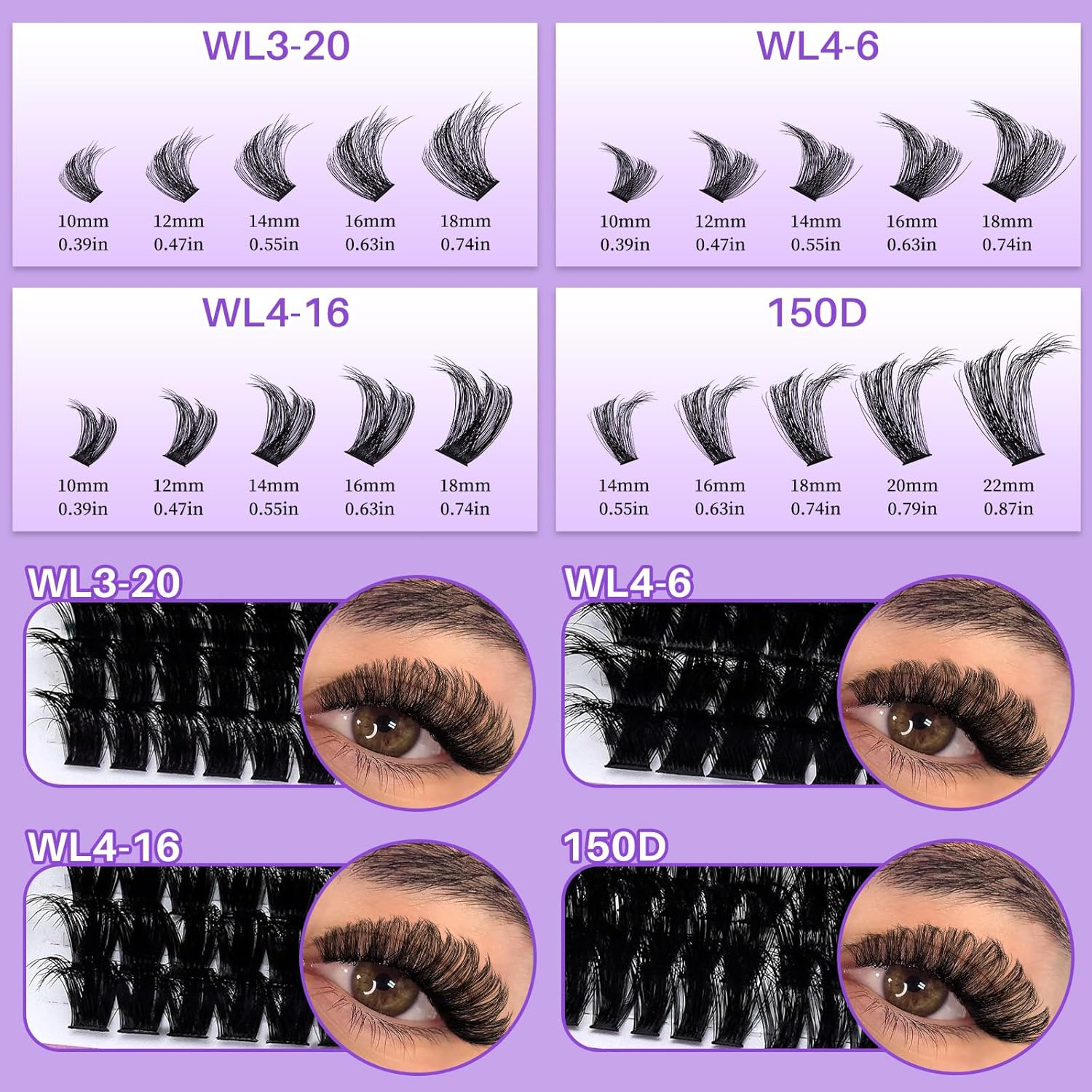 Cluster Lashes 460PCS 4 Style Lash Clusters Eyelash Extensions False Eyelashes D