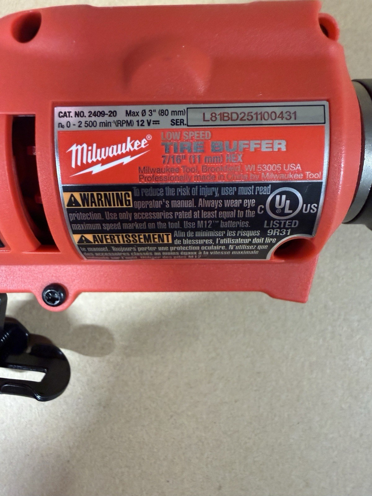 Milwaukee 2409-20 12V Lithium-Ion Low-Speed Tire Buffer Tool Only