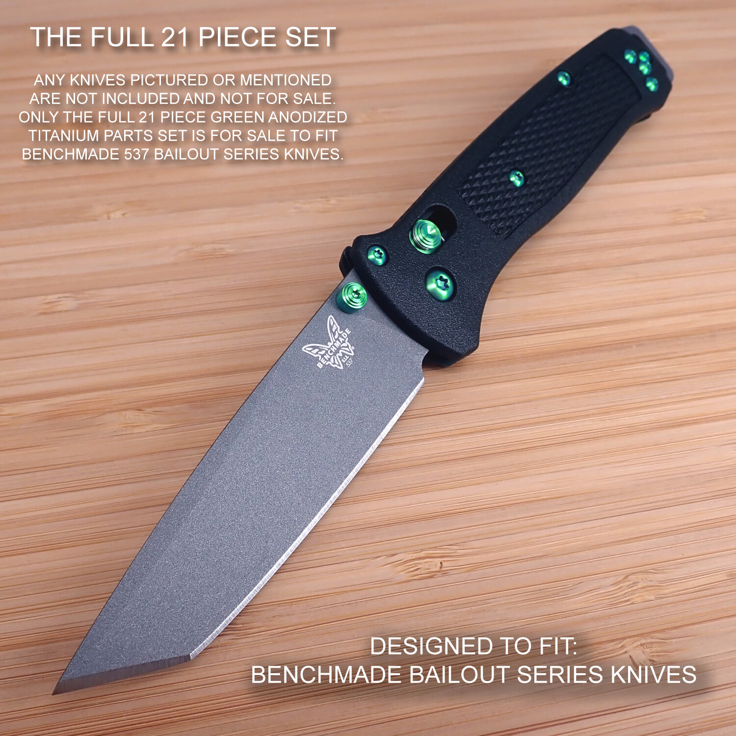 Benchmade 537 BAILOUT 21pc GREEN Titanium Screw Pivot Standoff Pin ThumbStud Set