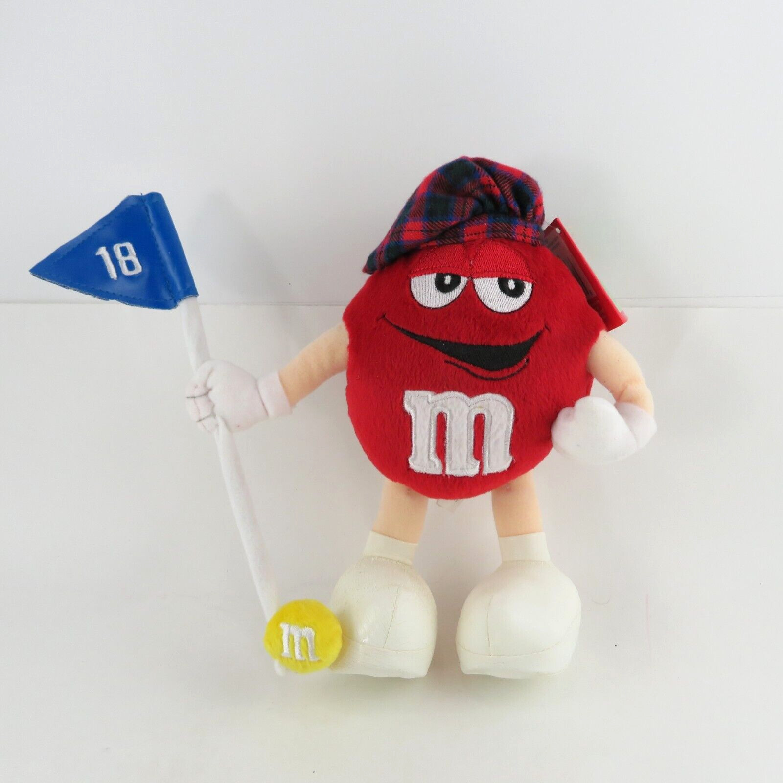 M&M’s Collectible 2001 RED Plush Figure Golf Caddie w/18th Hole Flag -9.5”T- NWT