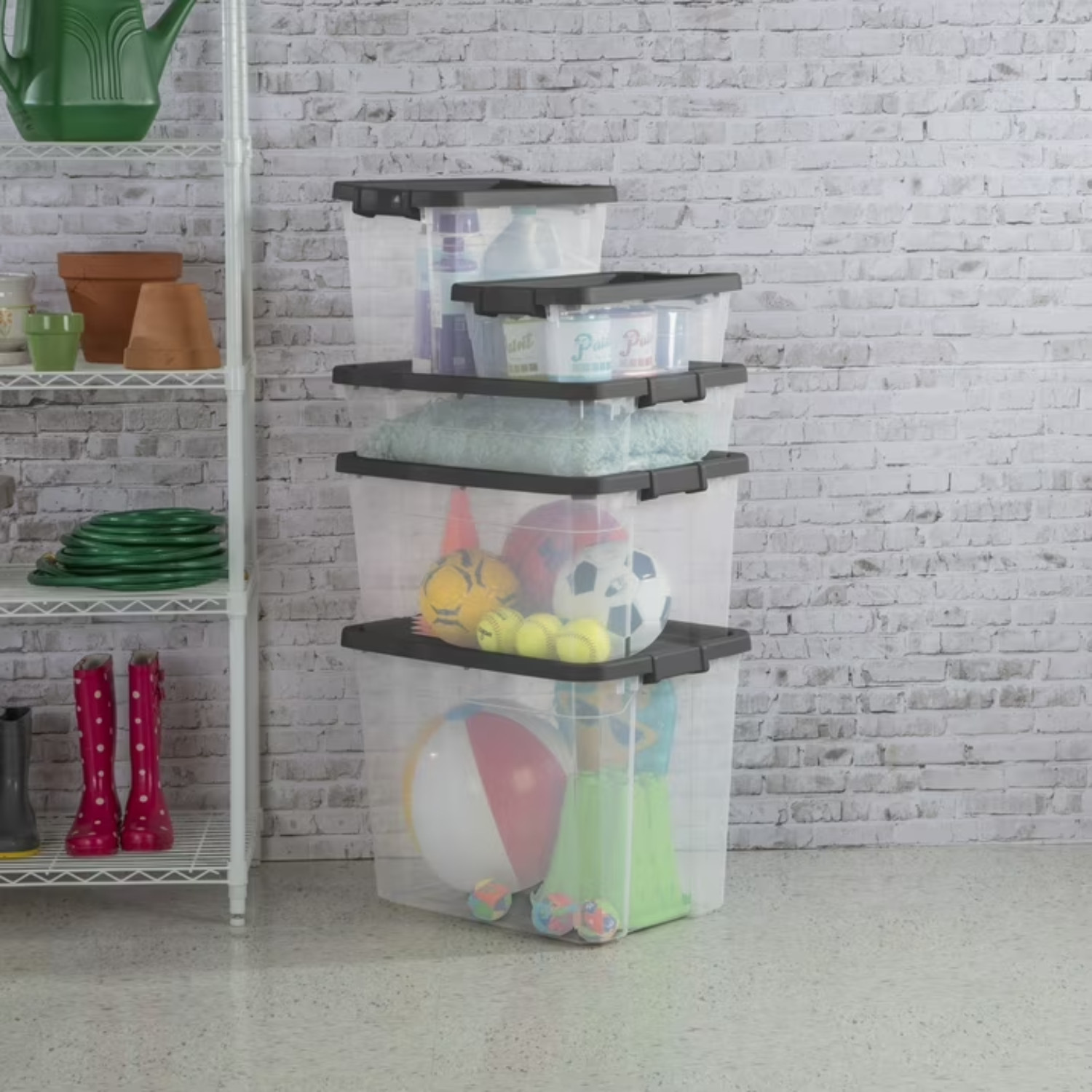 4 Pack Sterilite 40 Qt Clear Stackable Storage Bin With Latch Lid Gray
