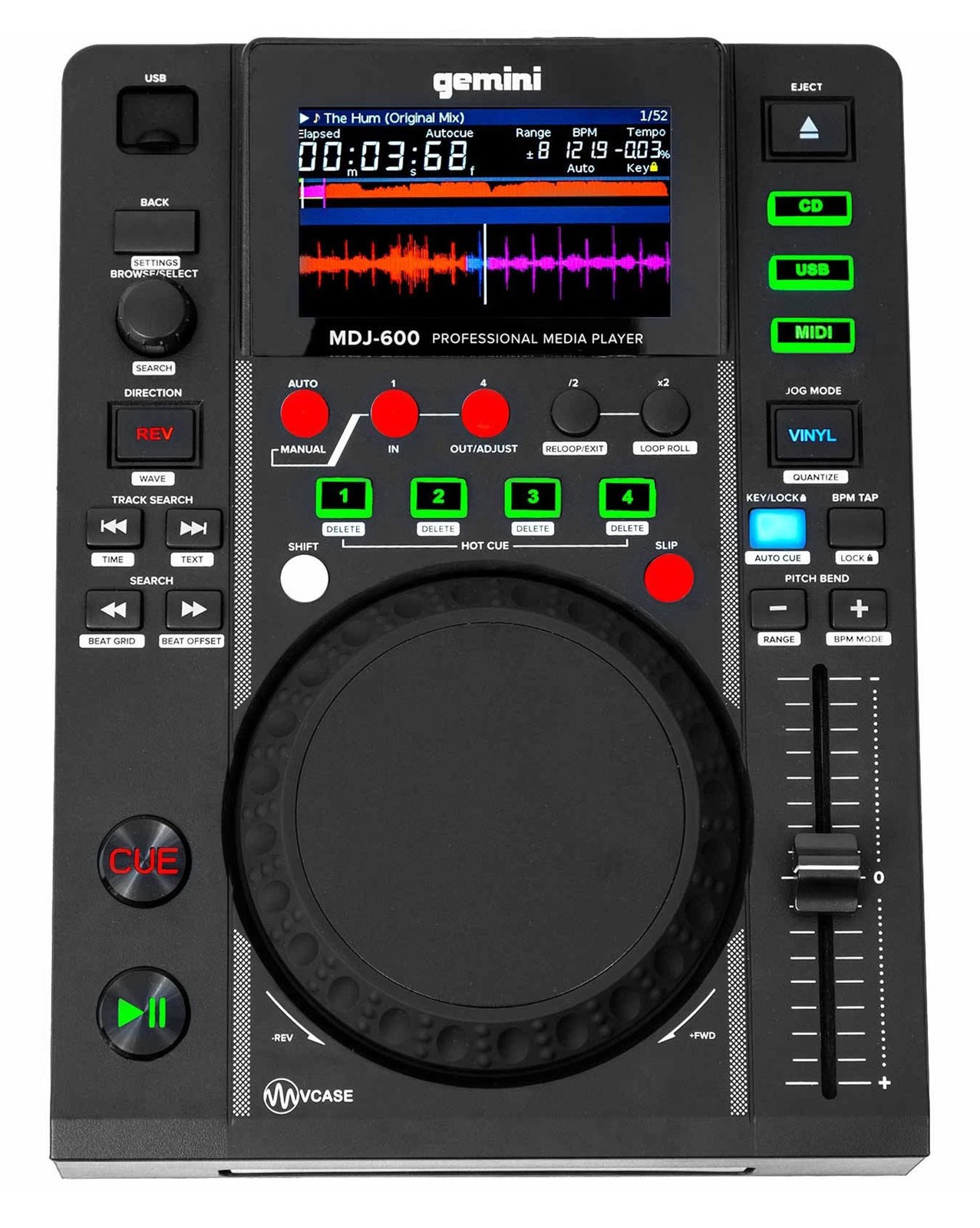 Gemini MDJ-600 Single Tabletop USB/CD Media Player DJ MIDI Controller+Backpack