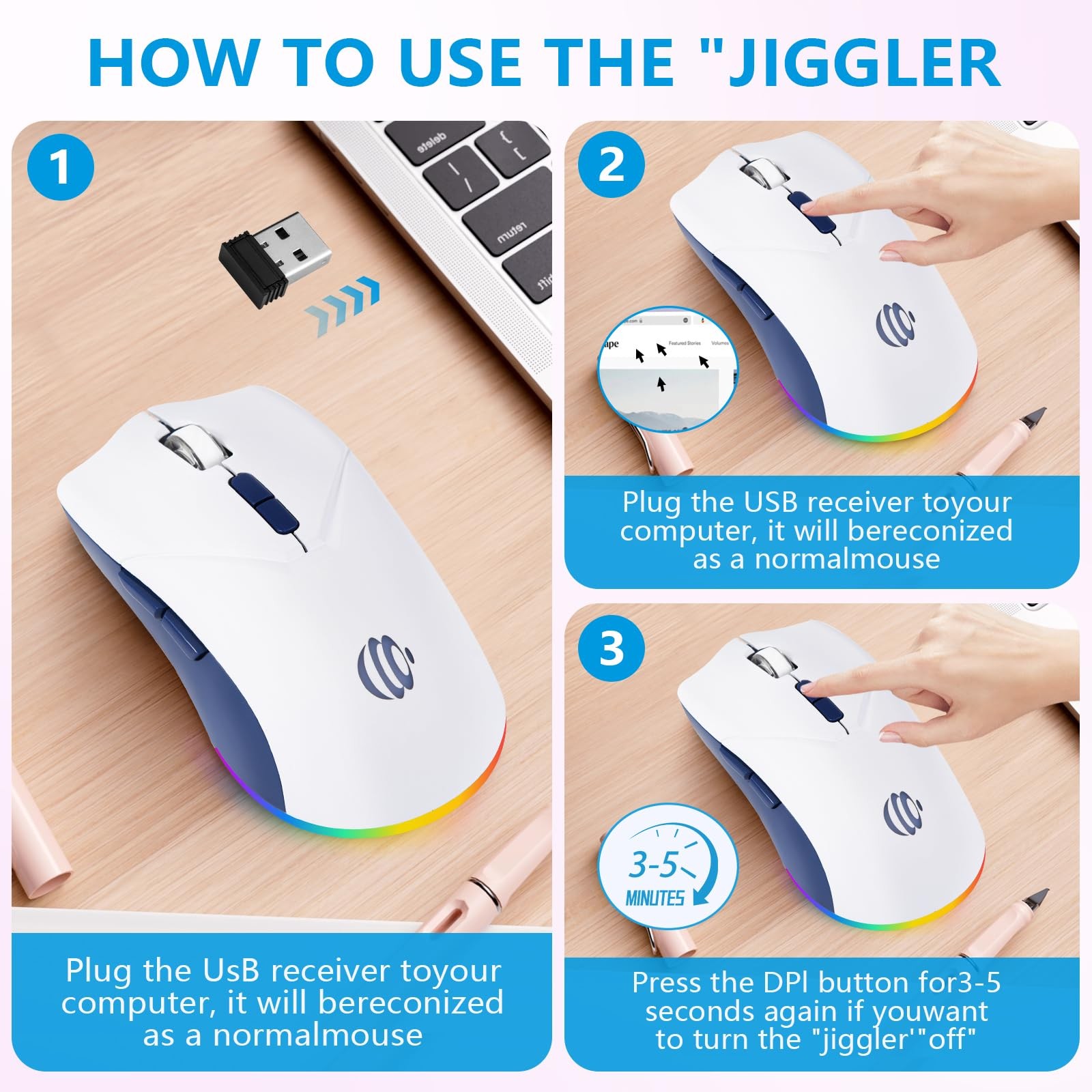 Wireless Bluetooth Mouse Rechargeable USB Optical LED Silent Dual Mode 2.4G