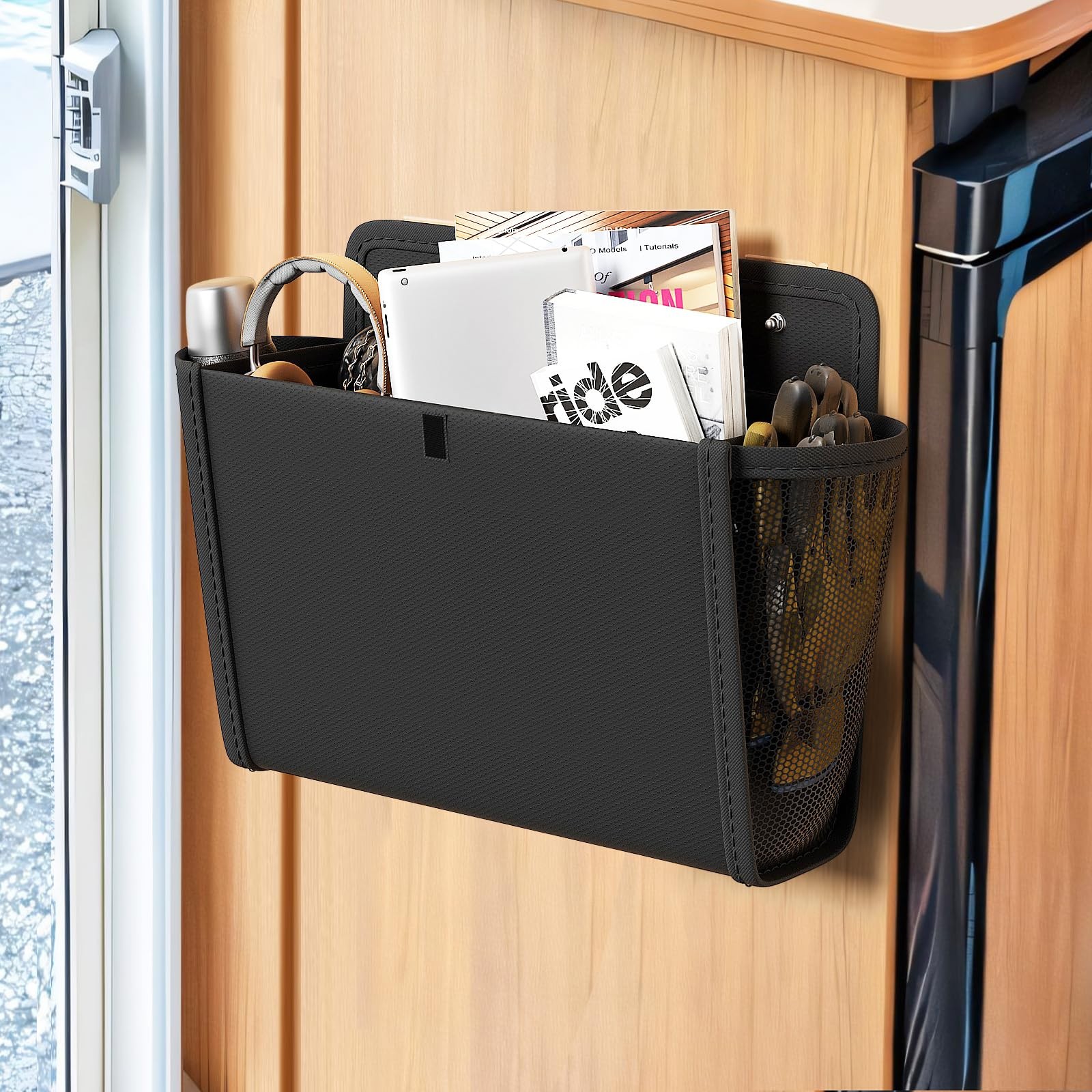 Wall Hanging Storage Organizer with Large Pockets Sticky Adhesive Tape Mount