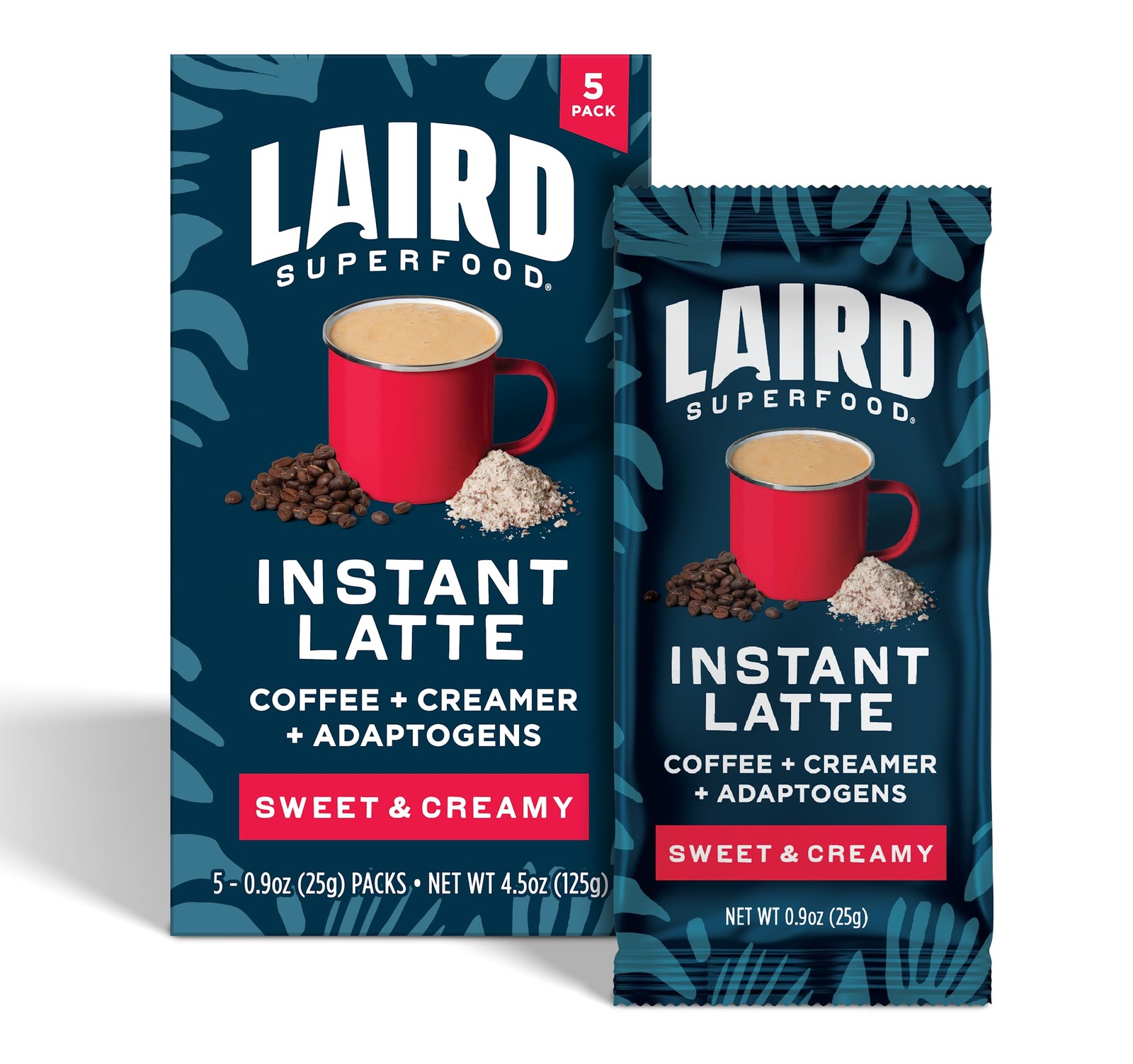 Laird Superfood Sweet and Creamy Instant Latte with Adaptogens, 5 5pk Sachets