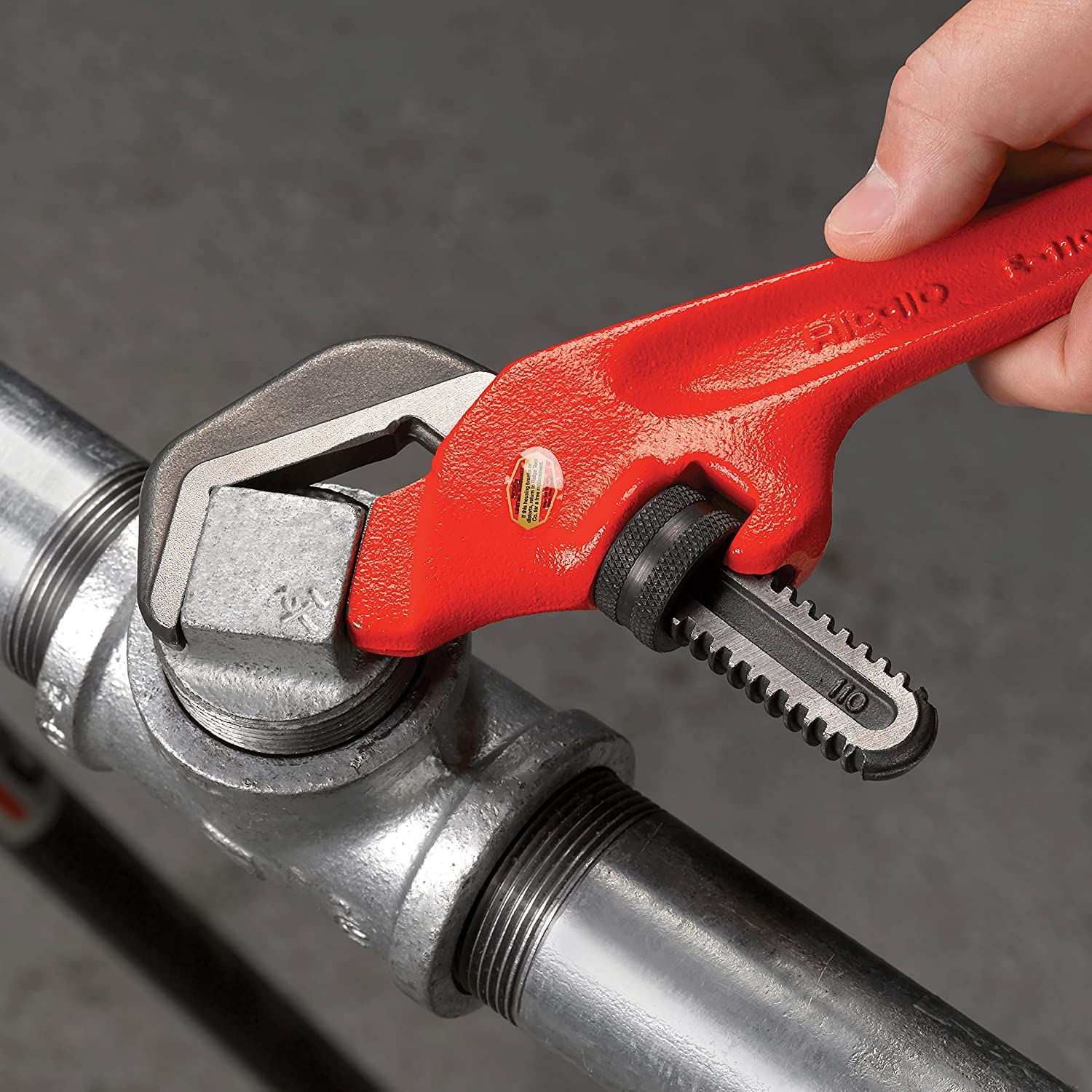 RIDGID 31305 Model E-110, 9.5" Offset Hex Jaw Pipe Wrench, Red, Made in the USA