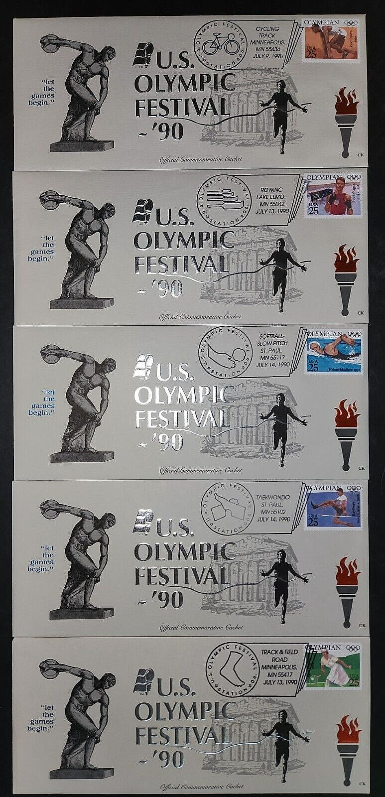 Commemorative Cachet Envelopes. U.S. Olympic Festival. Twin Cities Division 1990