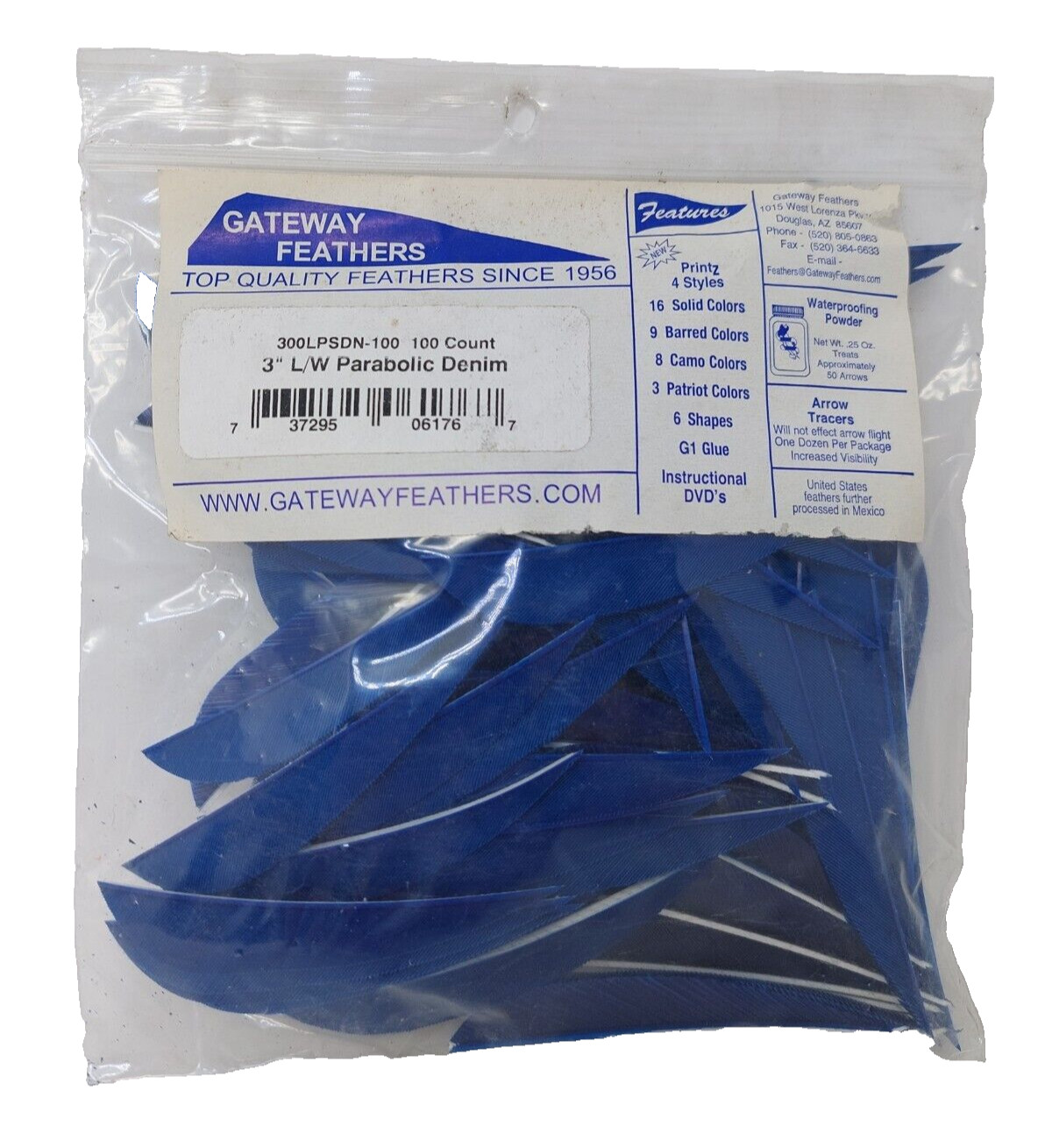100 Pack Gateway Feathers 3" Left Wing: Parabolic Denim Blue 300LPSDN-100