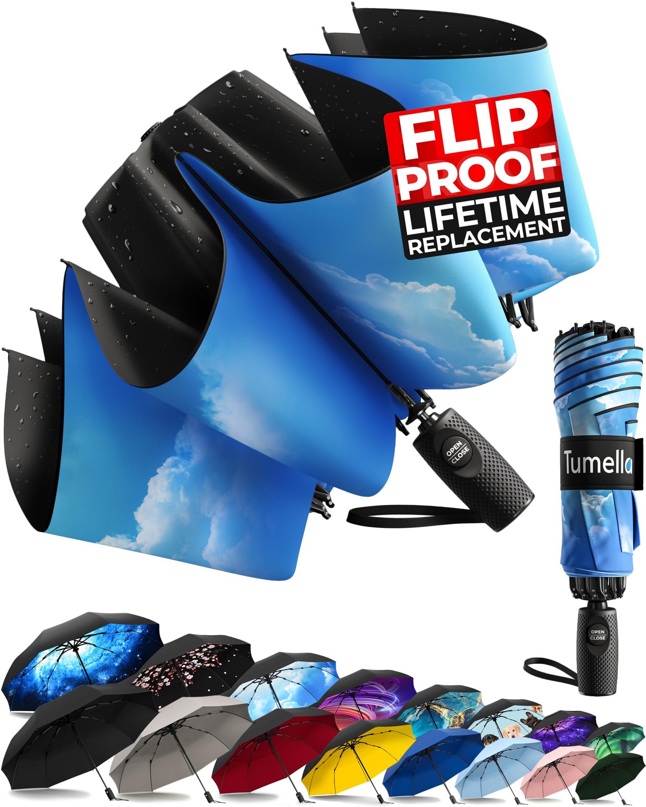 Inverted Windproof Umbrella, Large, Strong, Light, Portable, Automatic Revers...