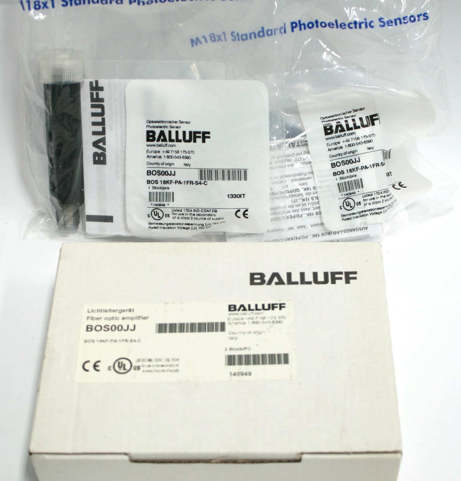 1 of Balluff BOS 18KF-PA-1FR-S4-C BOS00JJ 10-30 VDC fiber optic sensor Amplifie