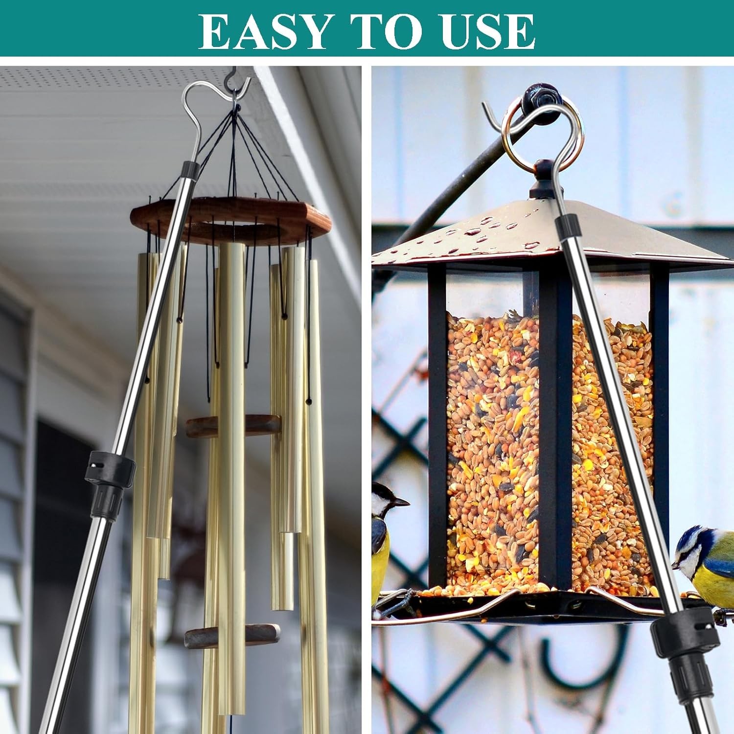 Clothes Hanger Reaching Hook Telescopic Adjustment clothes hook pole Light & can