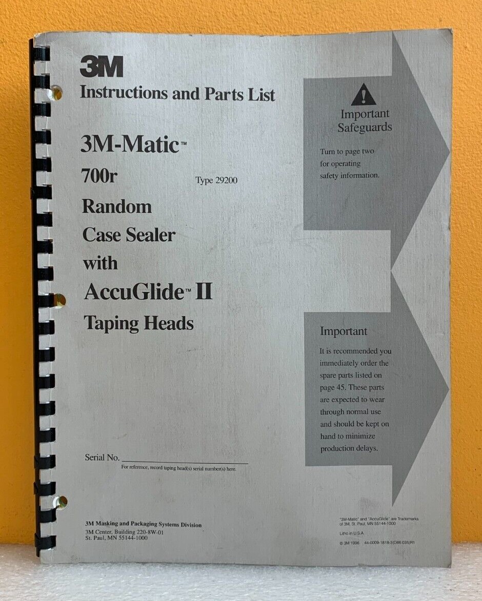 3M Masking & Packaging Systems Division (1996) Instructions & Parts List Manual.