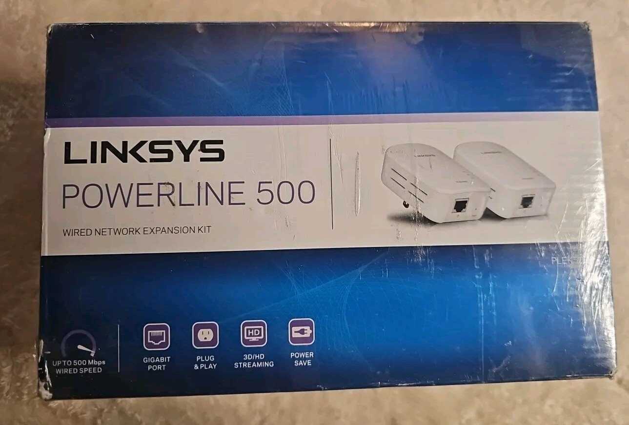 Linksys PLEK500 PowerLine 500 Wired Network Ethernet Expansion Kit *Sealed New*