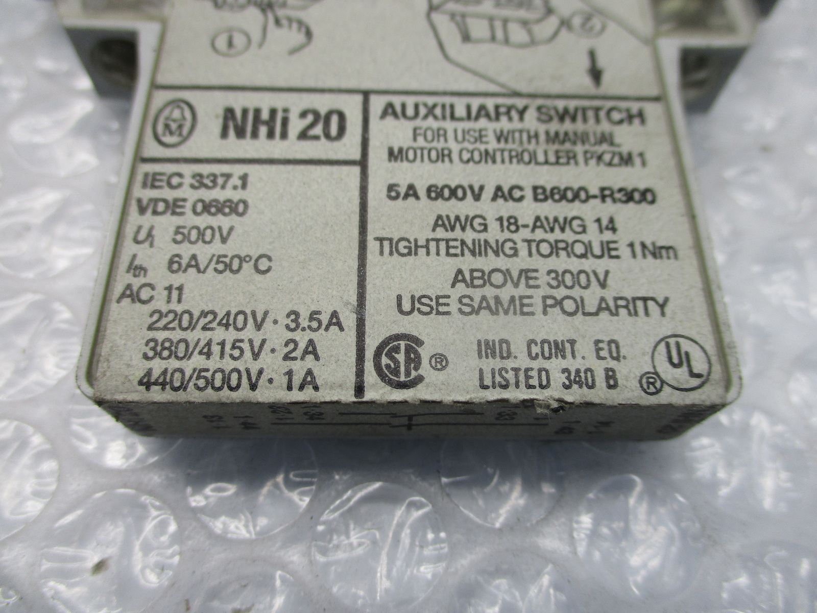MOELLER NHI20 AUXILIARY SWITCH NSNP