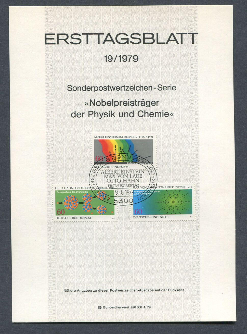 Germany - BRD : Scott # 1299 - 1301 First Day Sheetlet (ETB) from 1979 (19/1979)