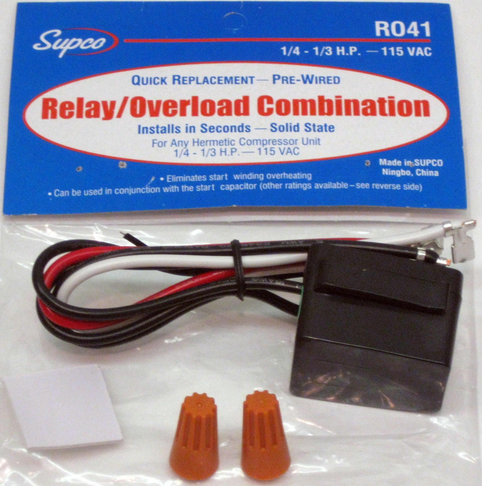 R041 SUPCO Refrigerator Relay Overload FOR 1/4 - 1/3 hp Compressors 115 Volts