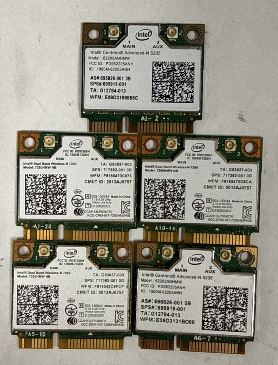 Lot of 5 Intel 7260HMW NB Dual-Band Wireless WiFi Mini PCIe Cards