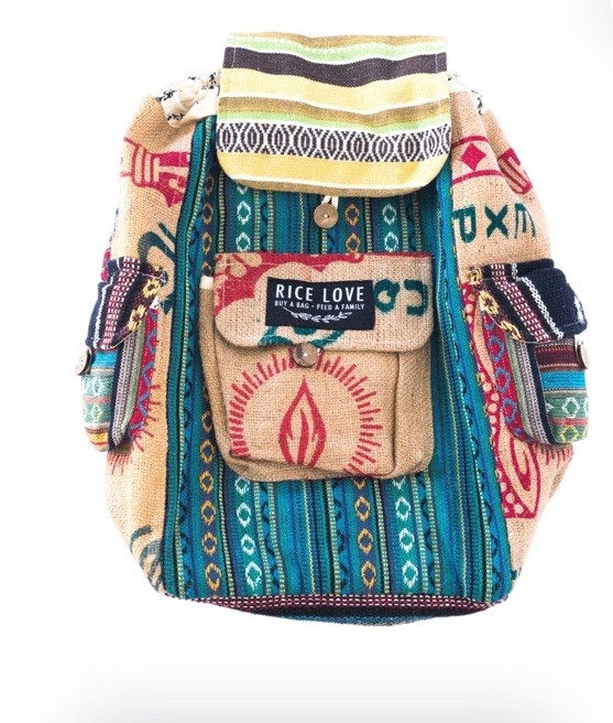NEW Rice Love Backpack Drawstring Closure Handcrafted Travel Bag Purse Backpack