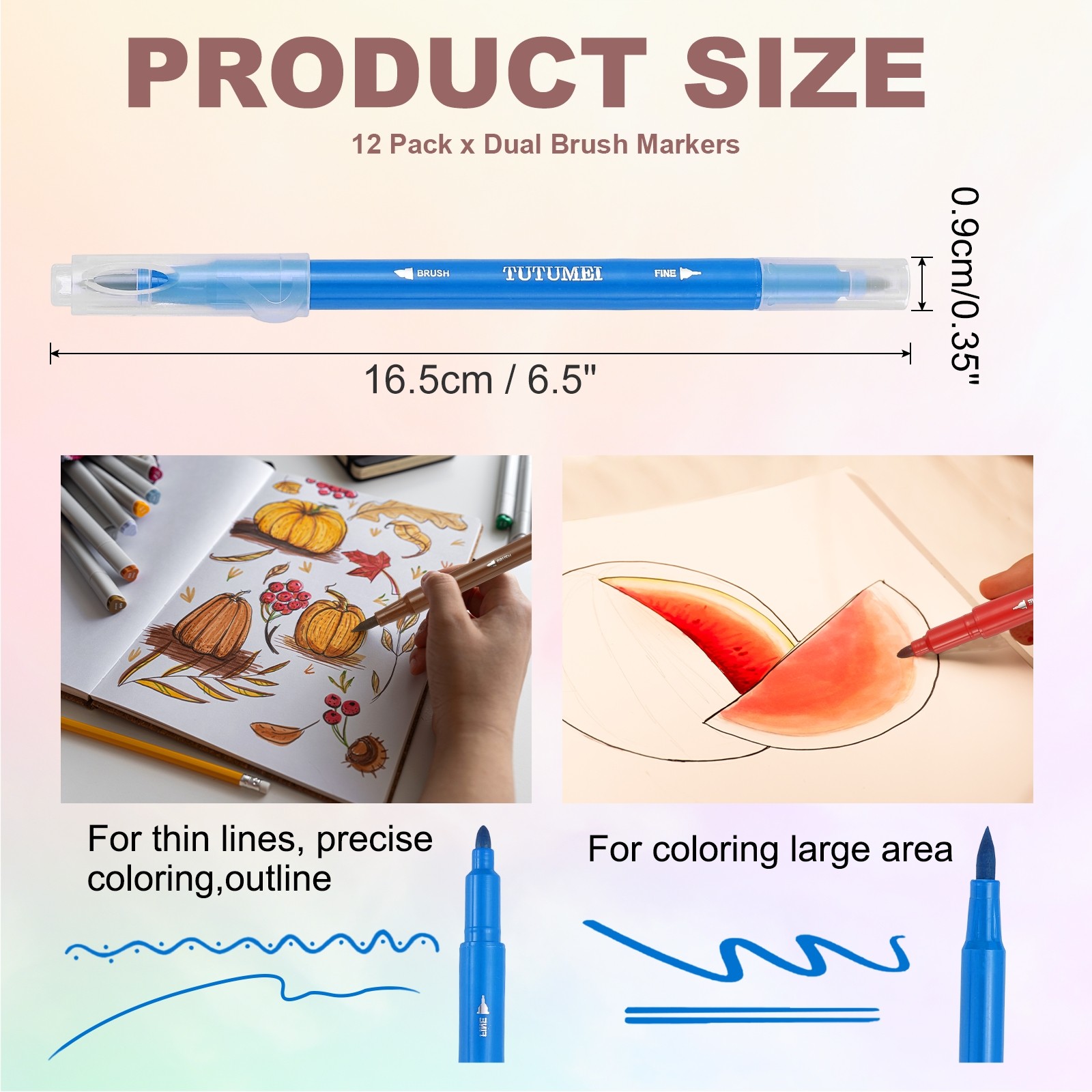 12 Pack Dual Markers Brush Pens Colored Pen Marker Set, Blue