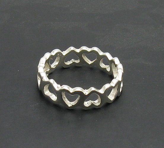 Genuine Sterling Silver Ring Hearts Band Solid Hallmarked 925 Handmade