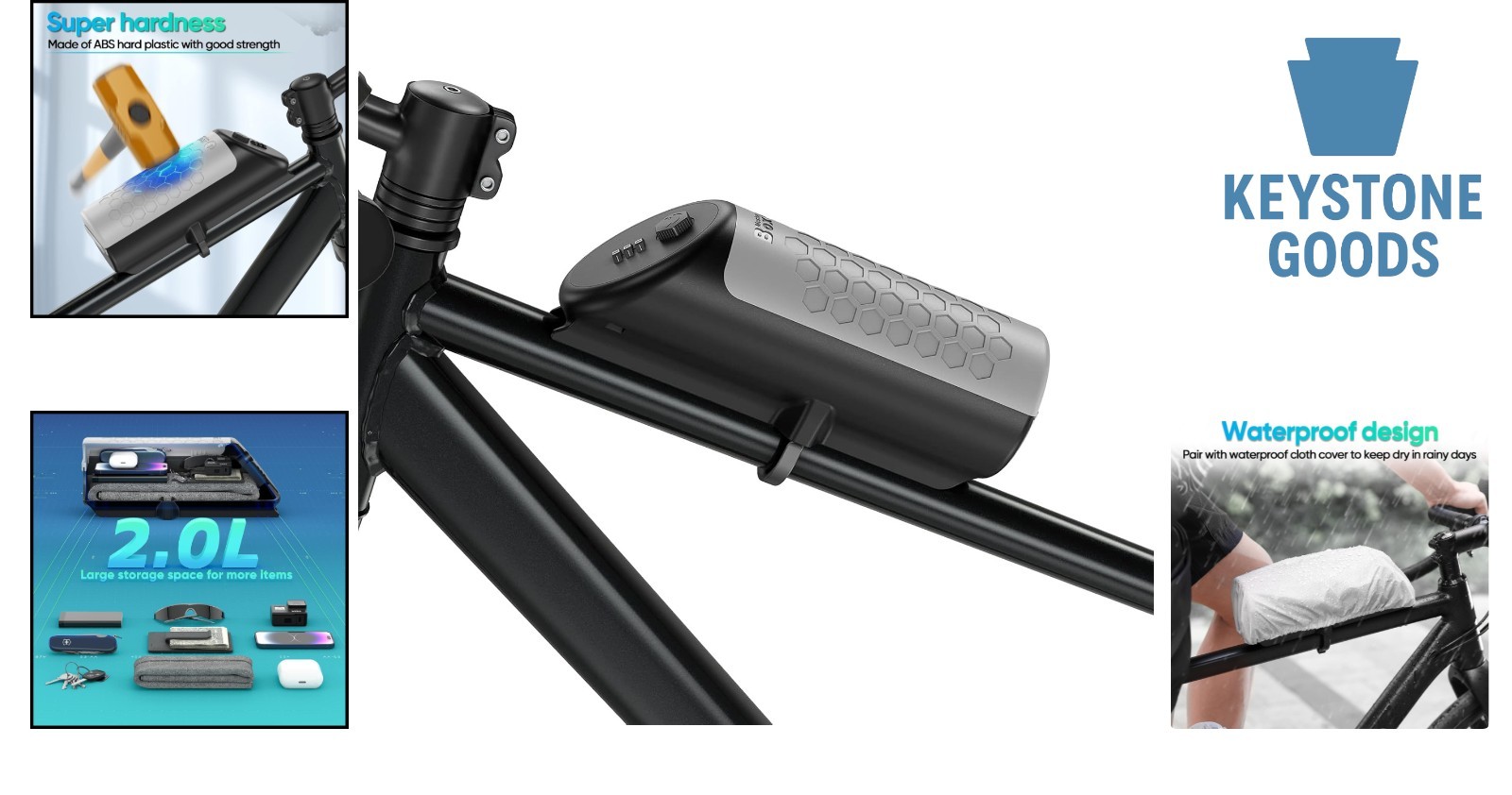 Waterproof 2L Bicycle Handlebar Lockable Storage Box with Security Lock & Rai...
