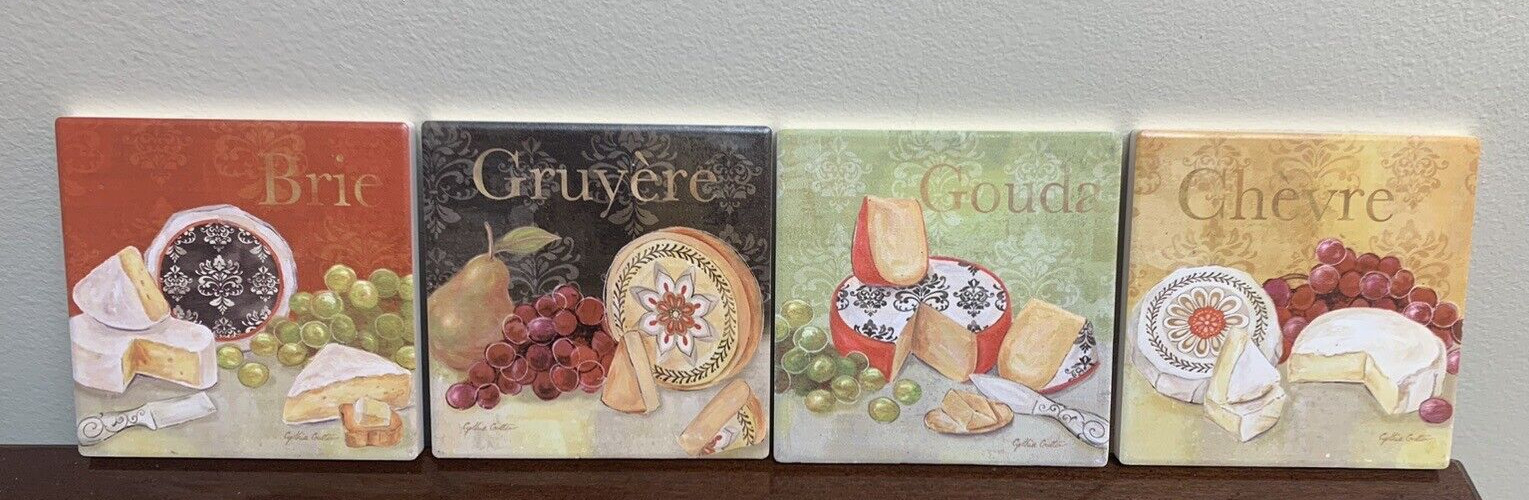 New - Assorted Cheese Cheeses Ceramic Coasters Cynthia Coulter - Set of 4