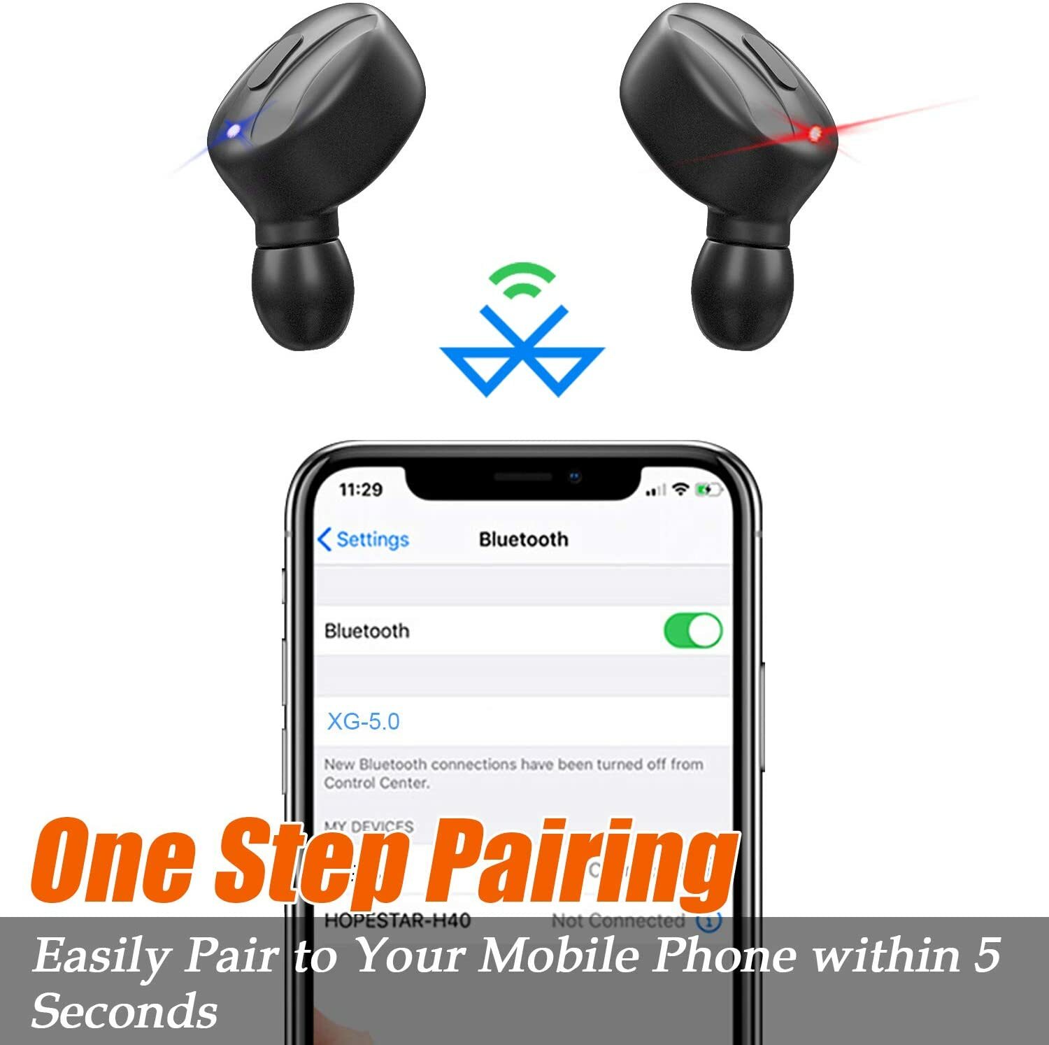 Wireless Earbuds Bluetooth 5.0 Mini Headphones, Hi-Fi Stereo in-Ear Earphones wi