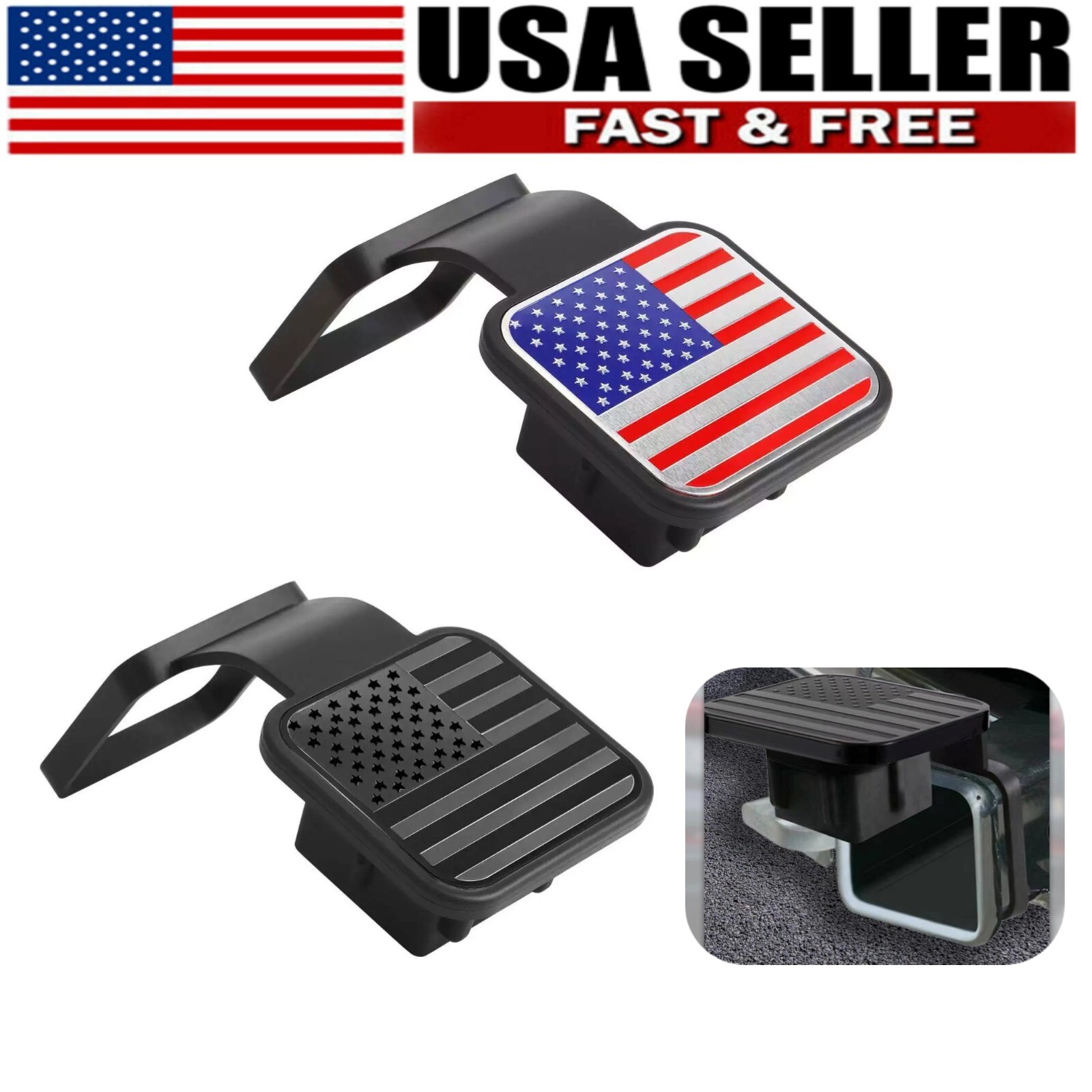 Flag Hitch Receiver Cover Tow Trailer Tube Dustproof Plug Cap 4-Way Flat Insert